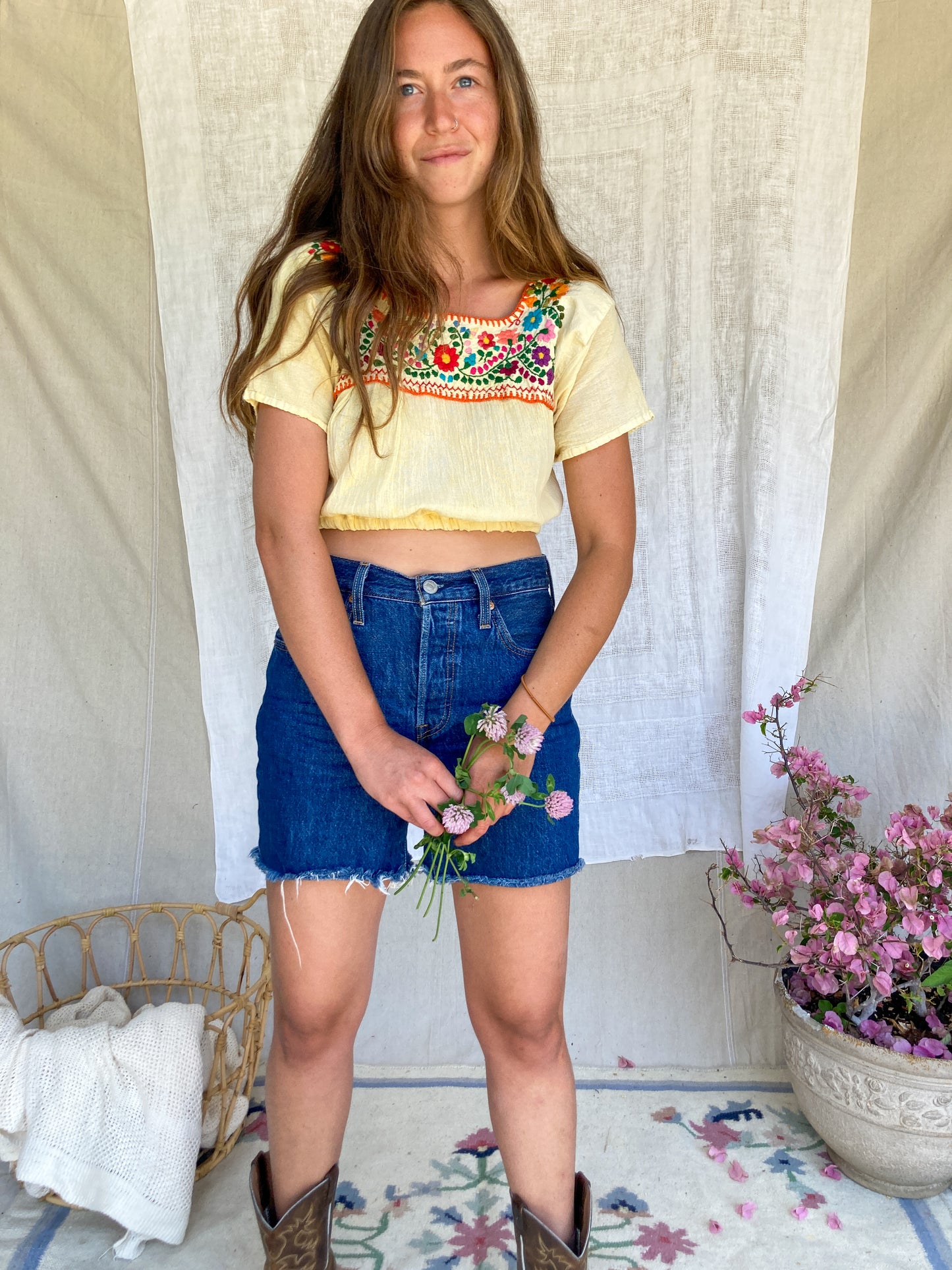 Marigold Daisy Embroidered Cropped Huipil