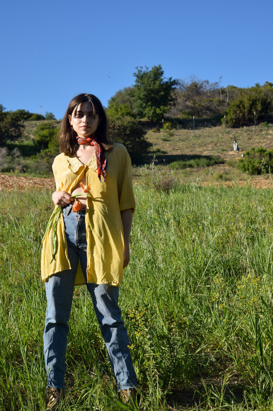 Marigold 100% Silk Laura Ashley Floral Collared Blouse
