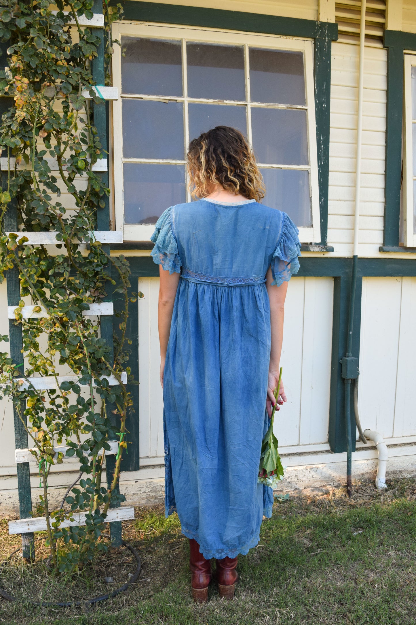 Indigo 70's Embroidered Lace Dress