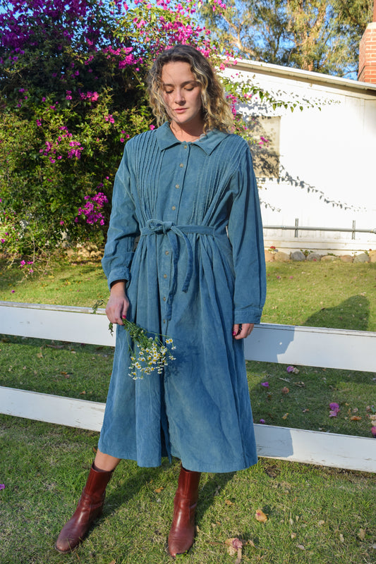 Indigo Button Down Corduroy Dress