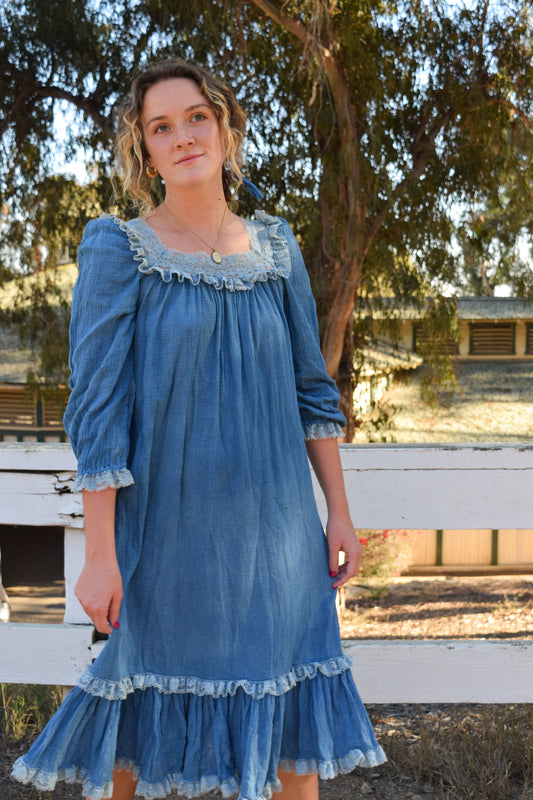 Indigo Gauze Lace Dress