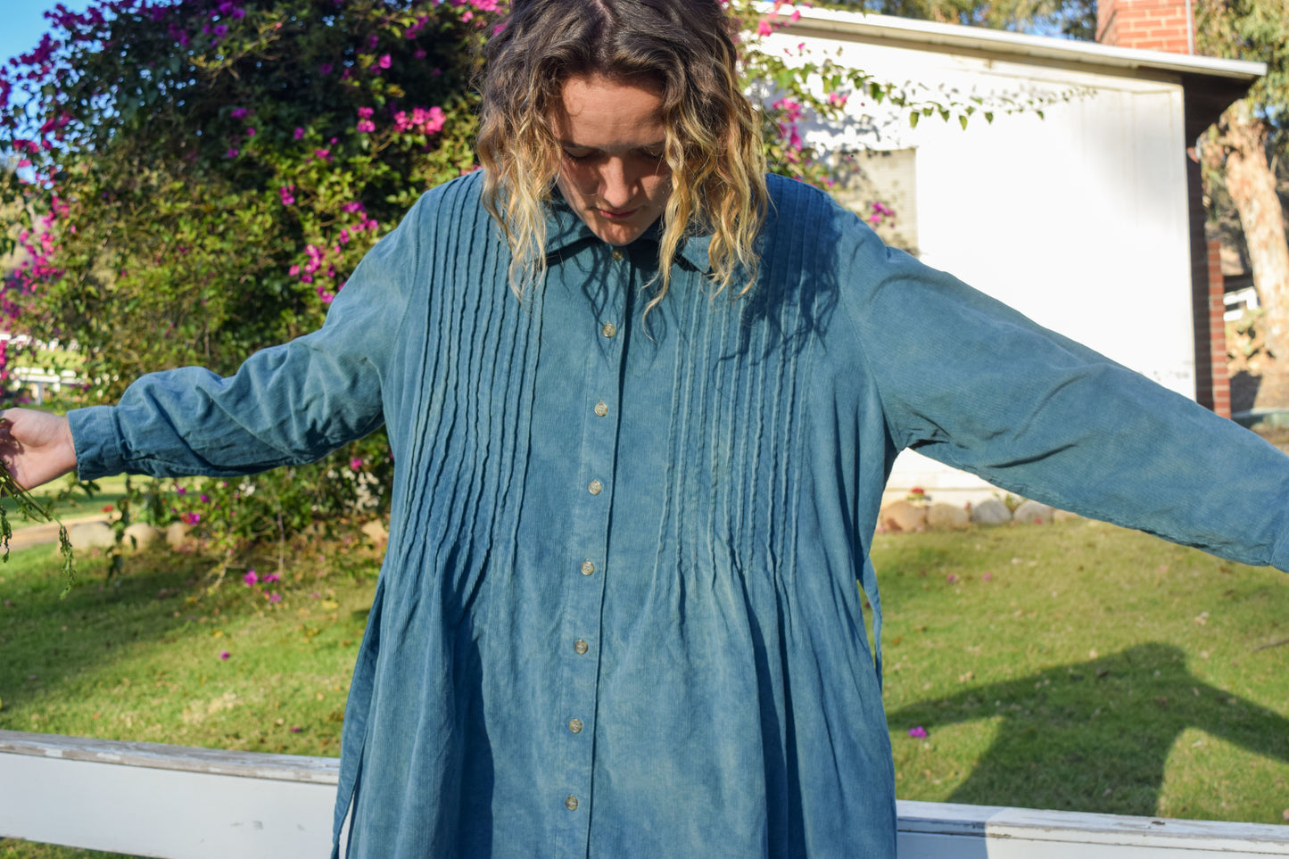 Indigo Button Down Corduroy Dress