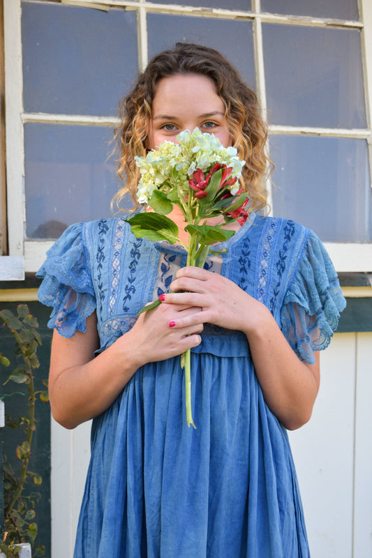 Indigo 70's Embroidered Lace Dress