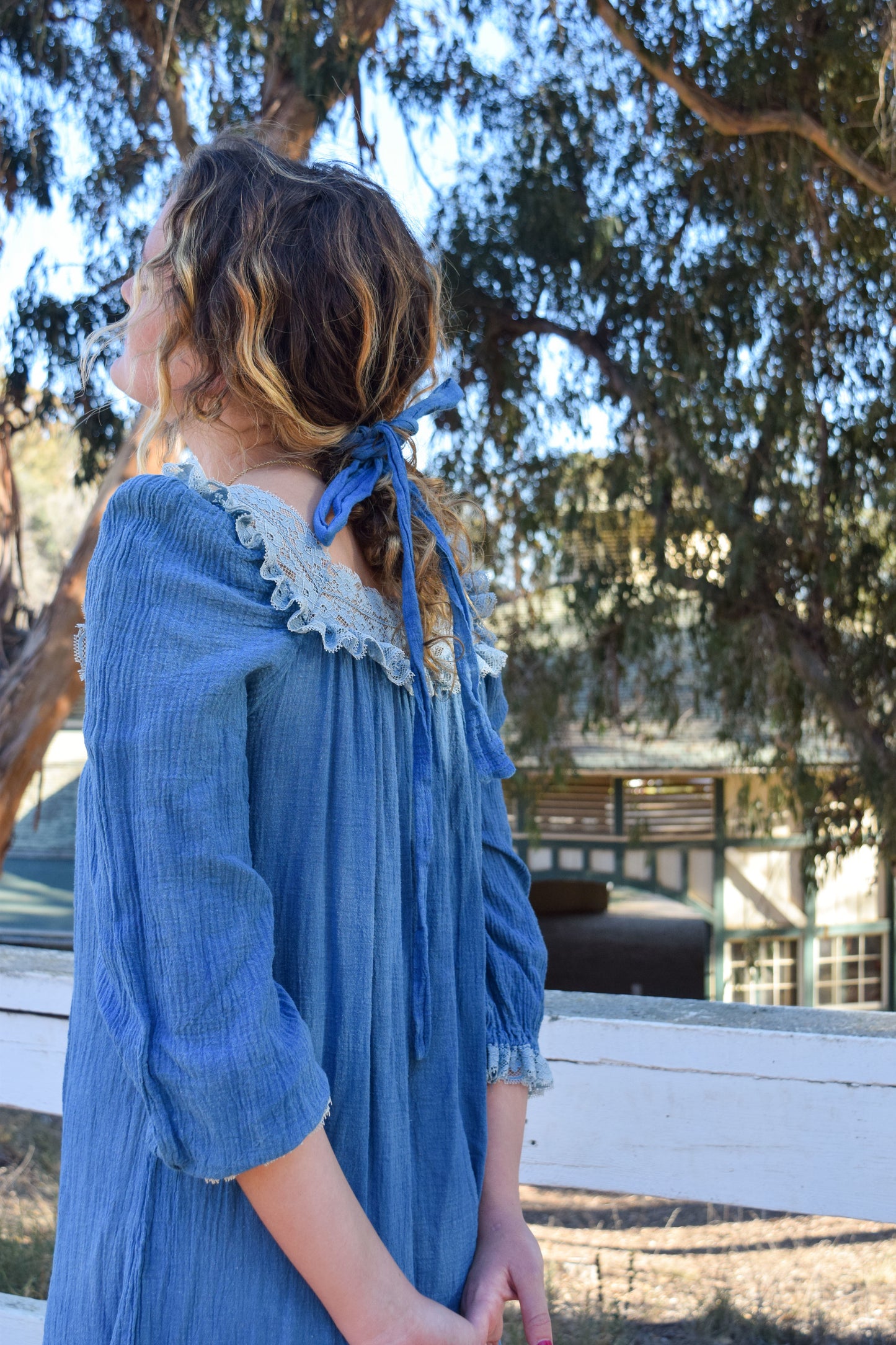 Indigo Gauze Lace Dress