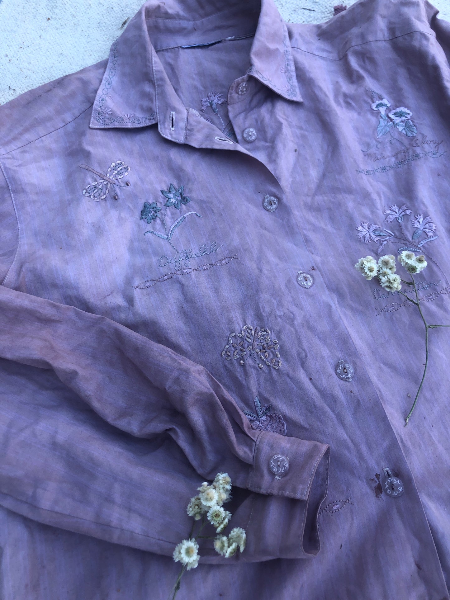 Plum Herbal Embroidered Buttondown