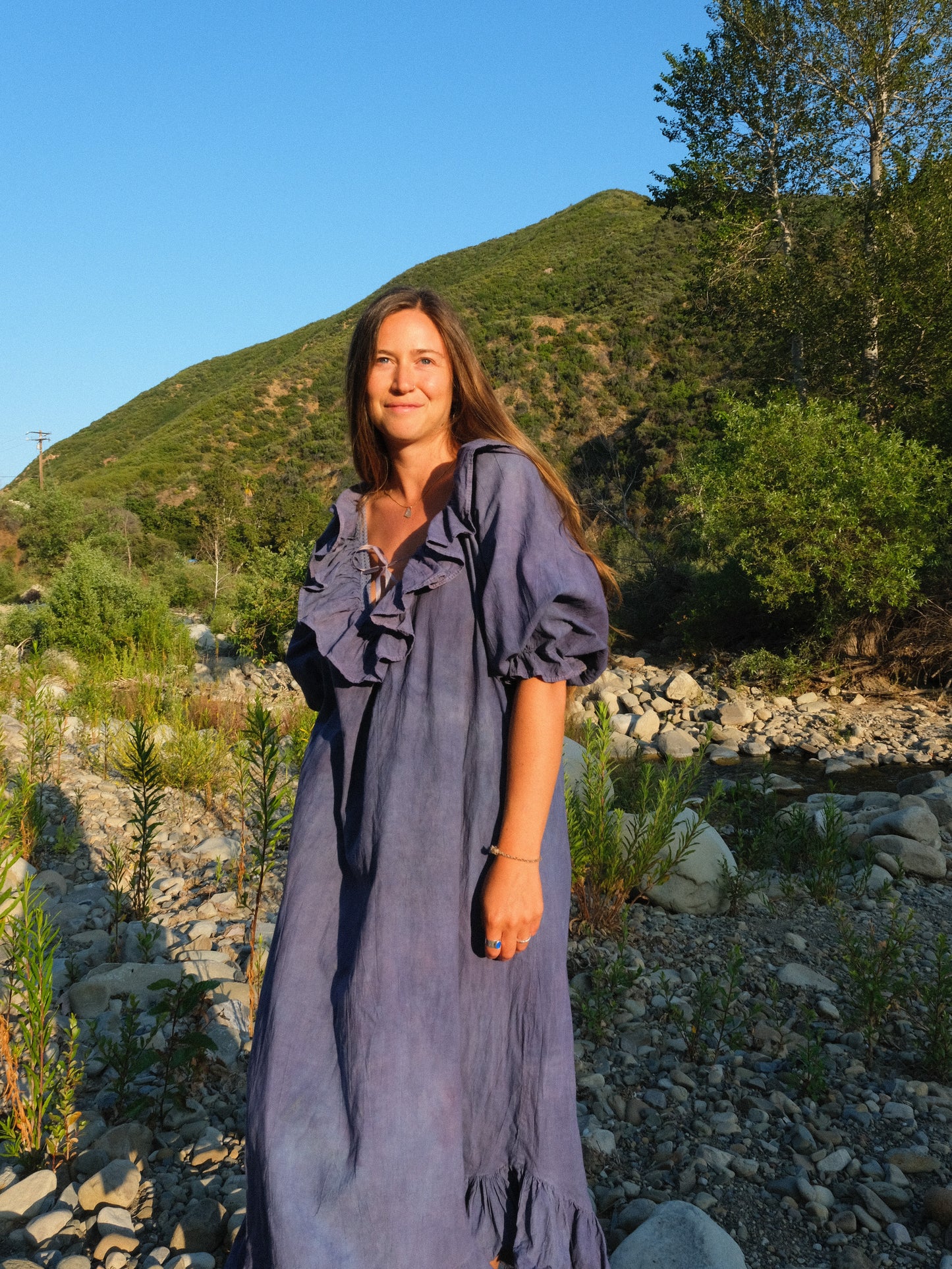 Indigo & Logwood Plunging Neck Maxi Dress