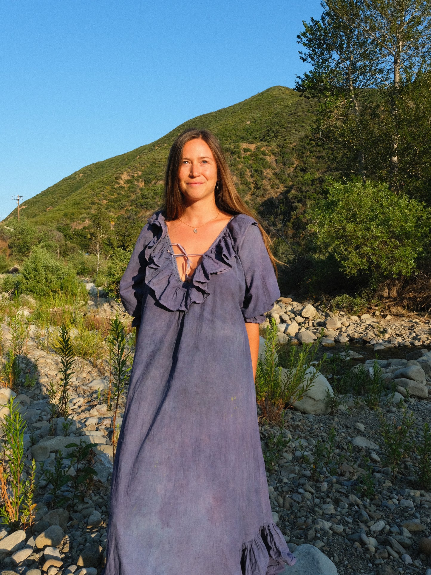 Indigo & Logwood Plunging Neck Maxi Dress