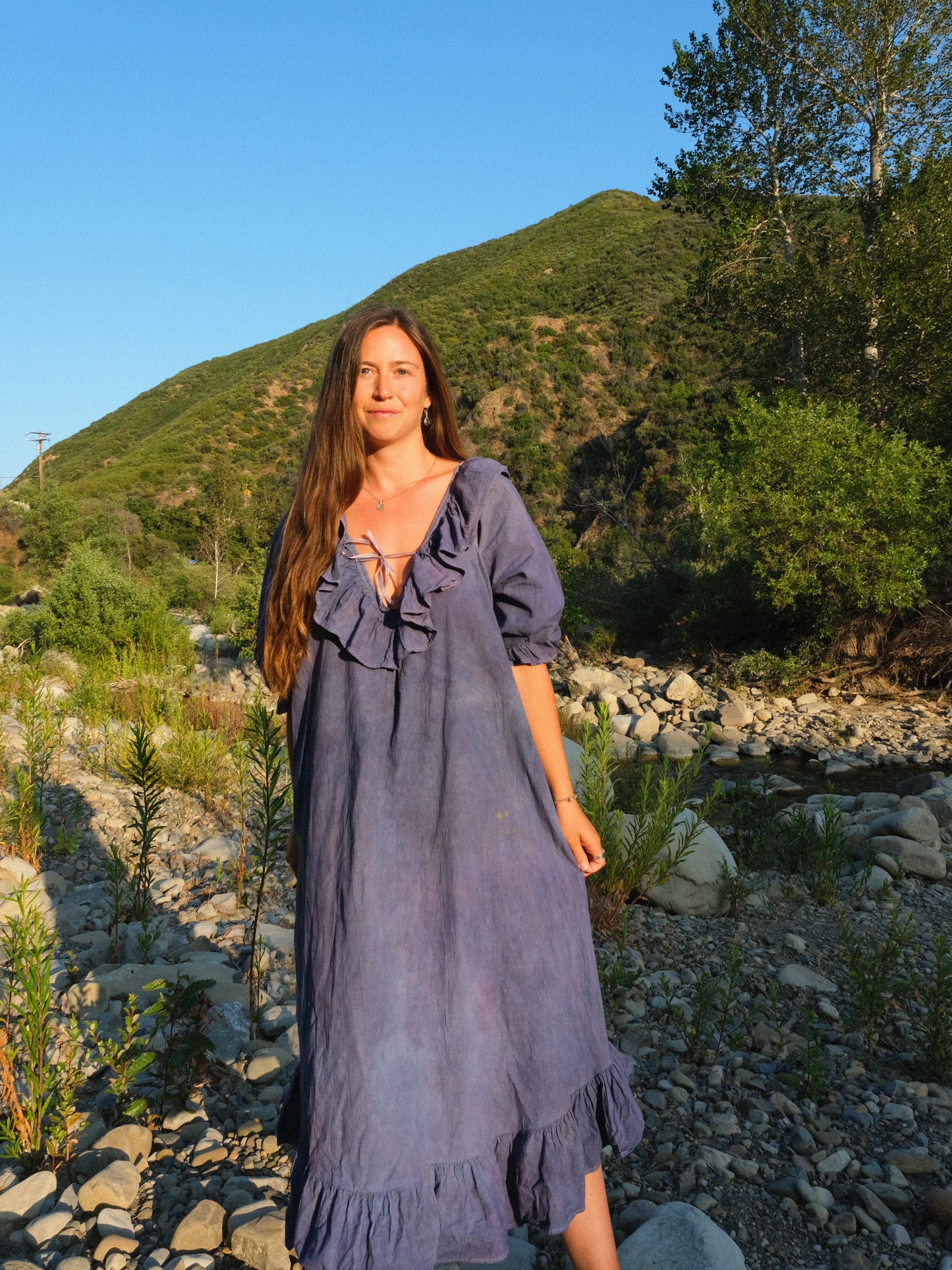 Indigo & Logwood Plunging Neck Maxi Dress