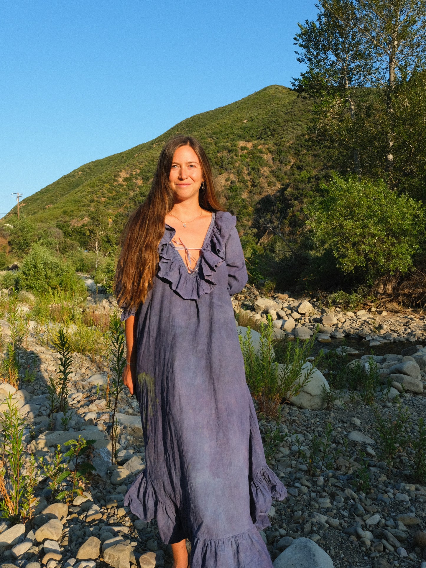 Indigo & Logwood Plunging Neck Maxi Dress