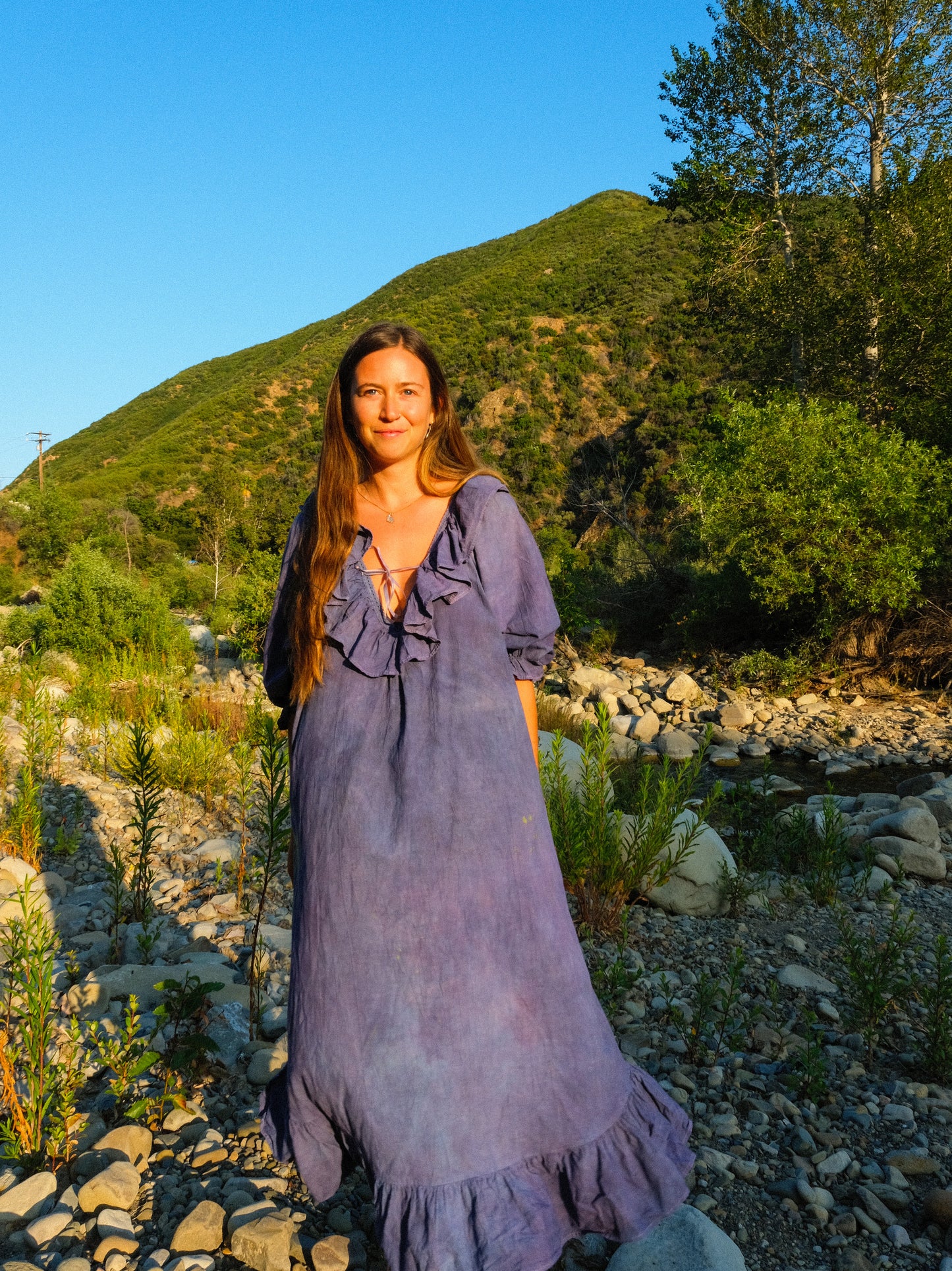 Indigo & Logwood Plunging Neck Maxi Dress