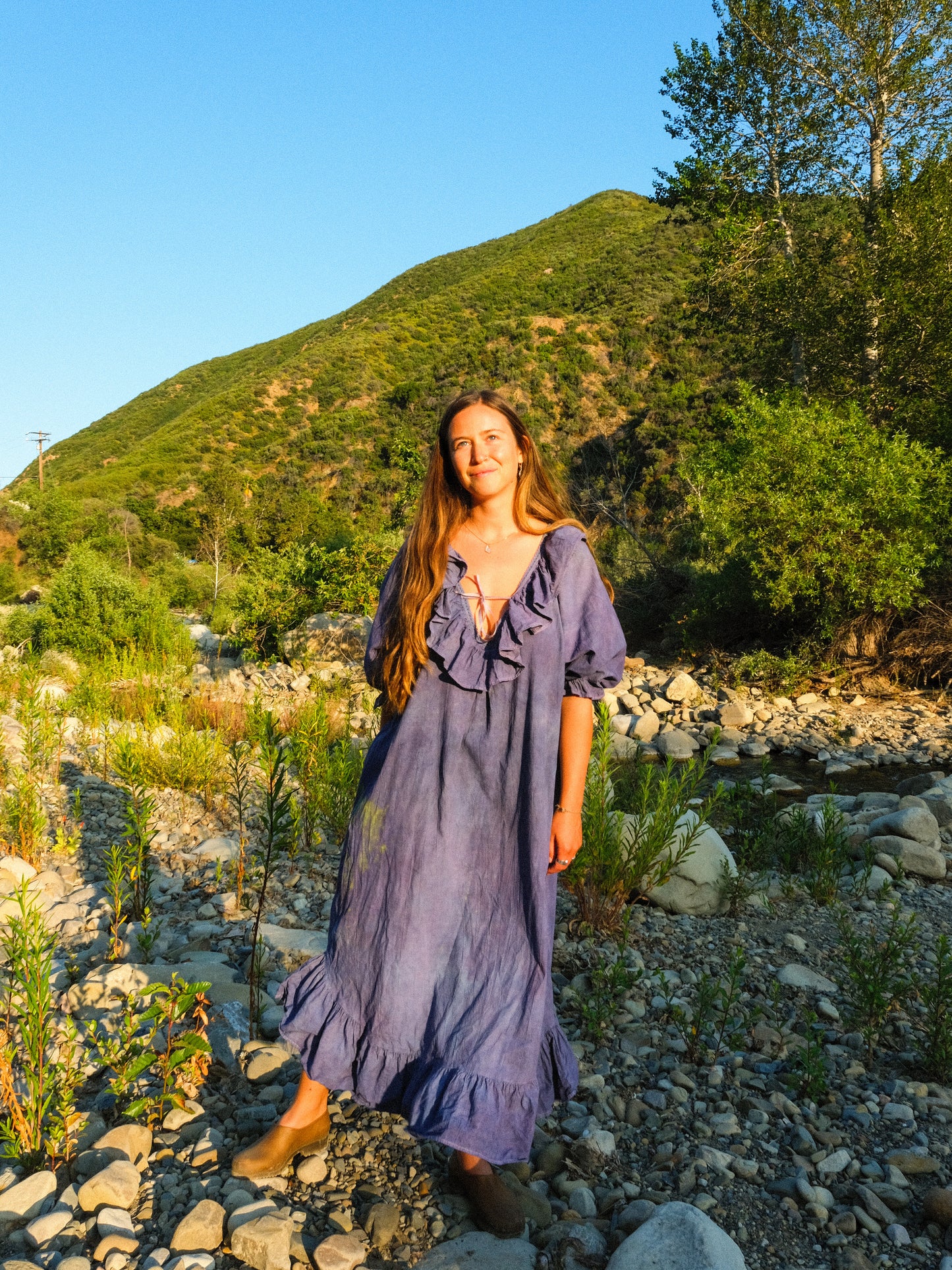Indigo & Logwood Plunging Neck Maxi Dress