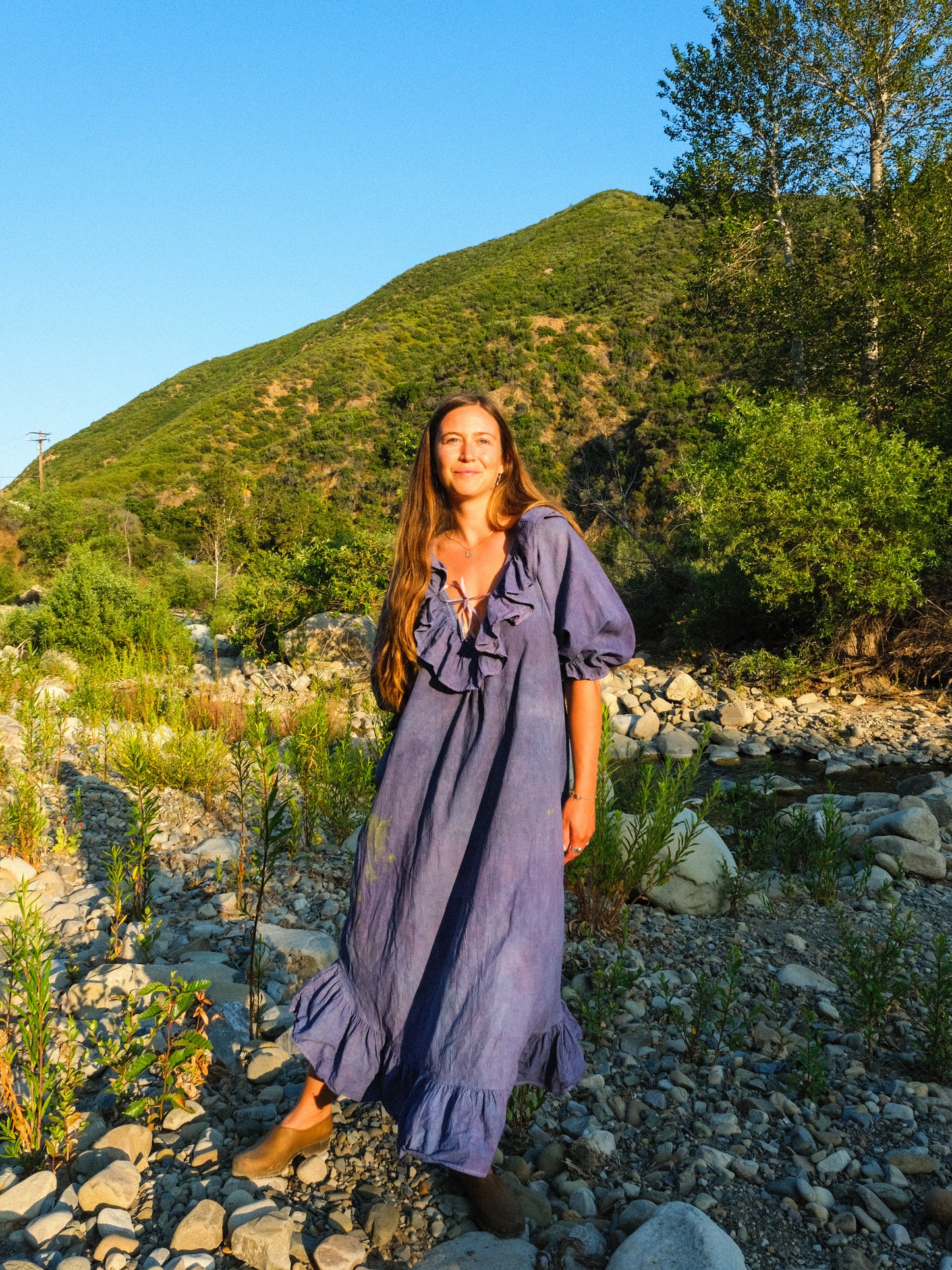 Indigo & Logwood Plunging Neck Maxi Dress