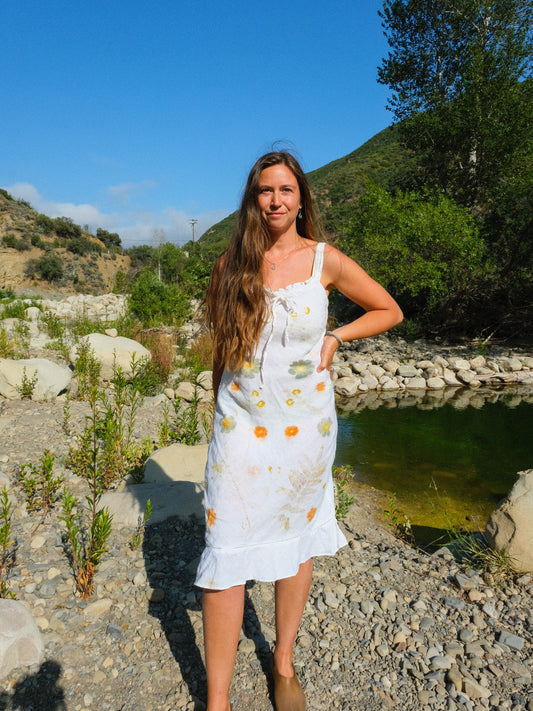 Eco-printed Linen Summer Dress