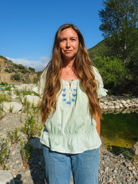 Chlorophyllin Embroidered Peplum Blouse