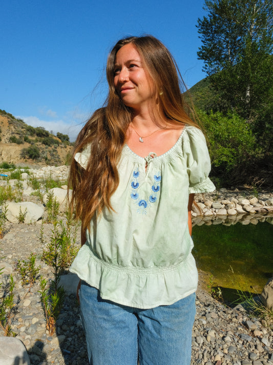 Chlorophyllin Embroidered Peplum Blouse