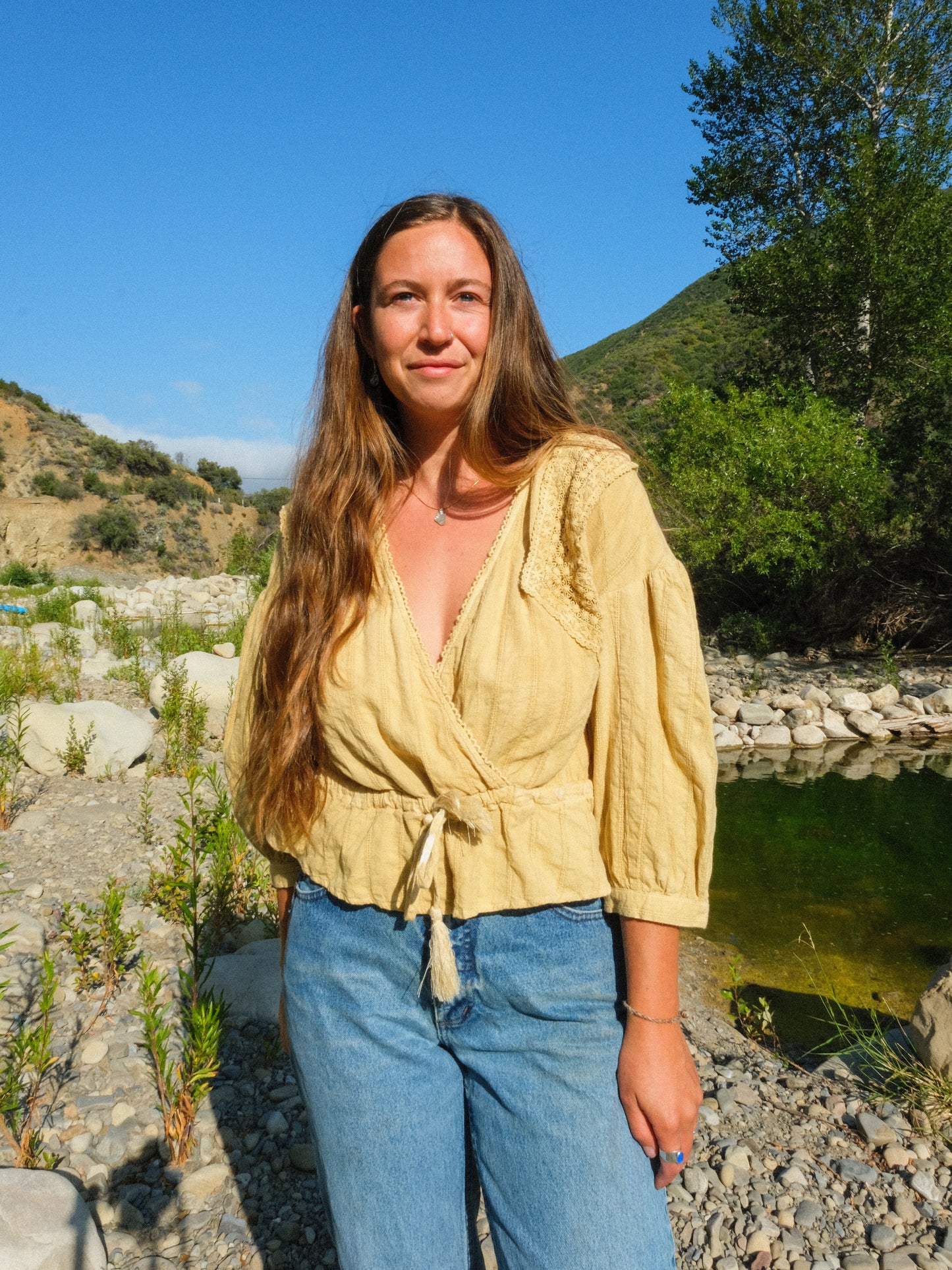 Marigold & Pomegranate Wrap Waist Tie Blouse