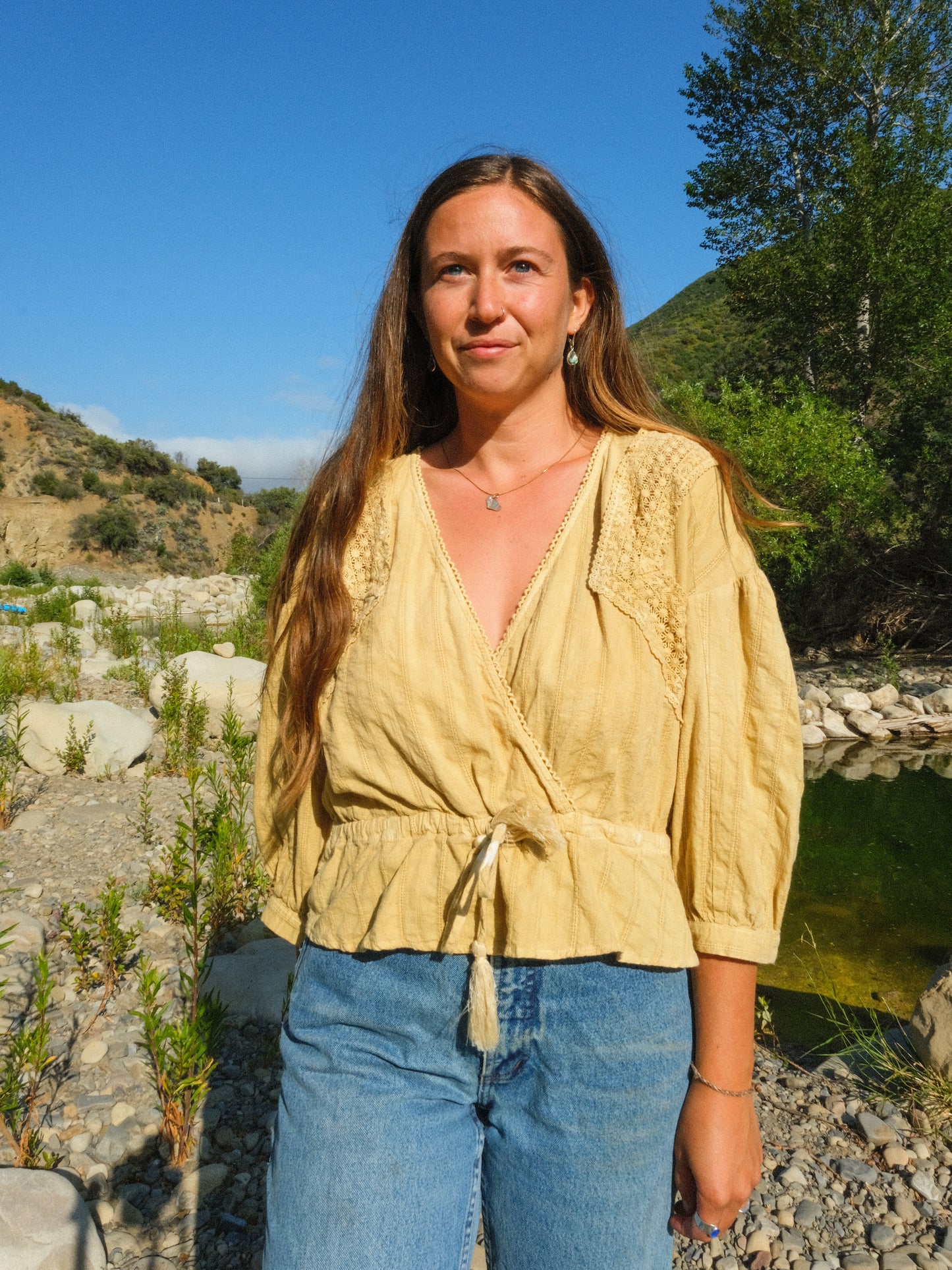 Marigold & Pomegranate Wrap Waist Tie Blouse