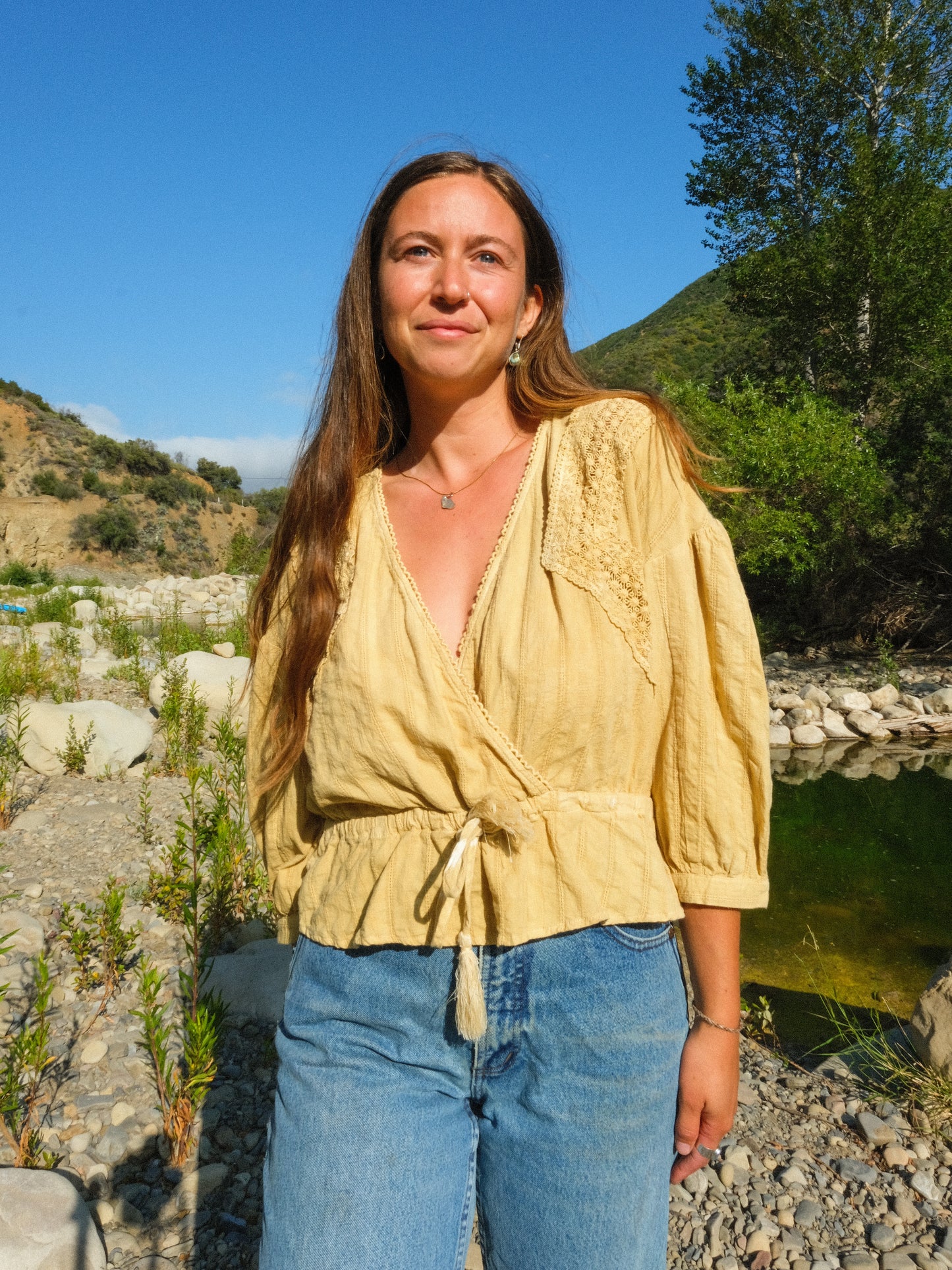 Marigold & Pomegranate Wrap Waist Tie Blouse