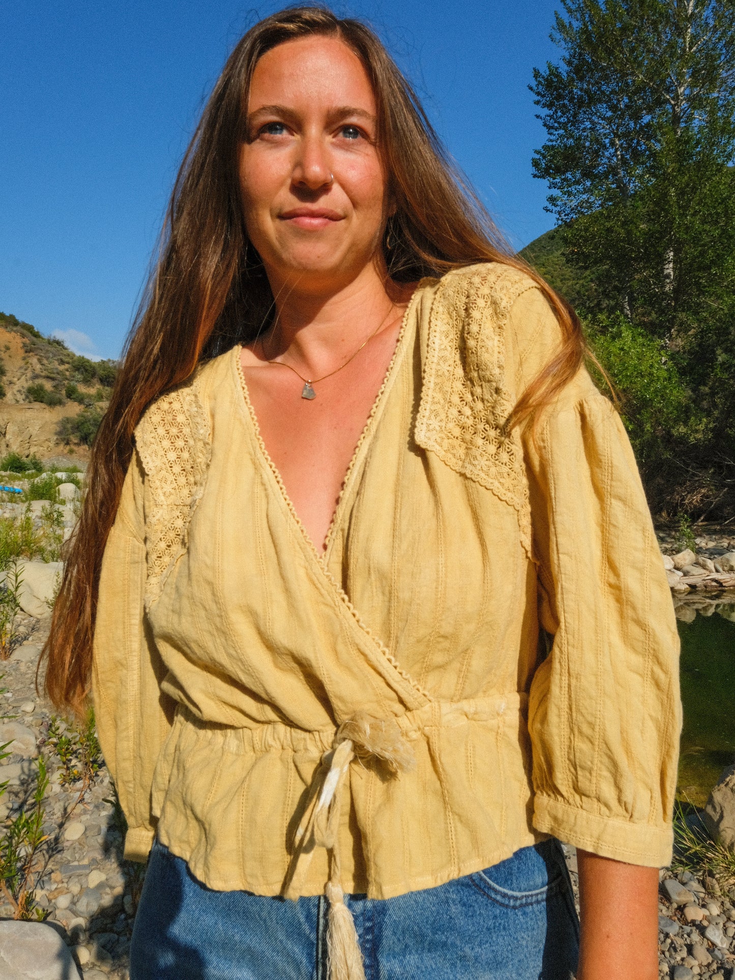 Marigold & Pomegranate Wrap Waist Tie Blouse