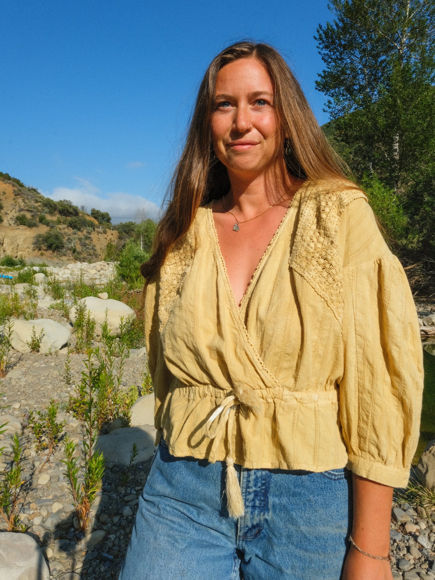 Marigold & Pomegranate Wrap Waist Tie Blouse