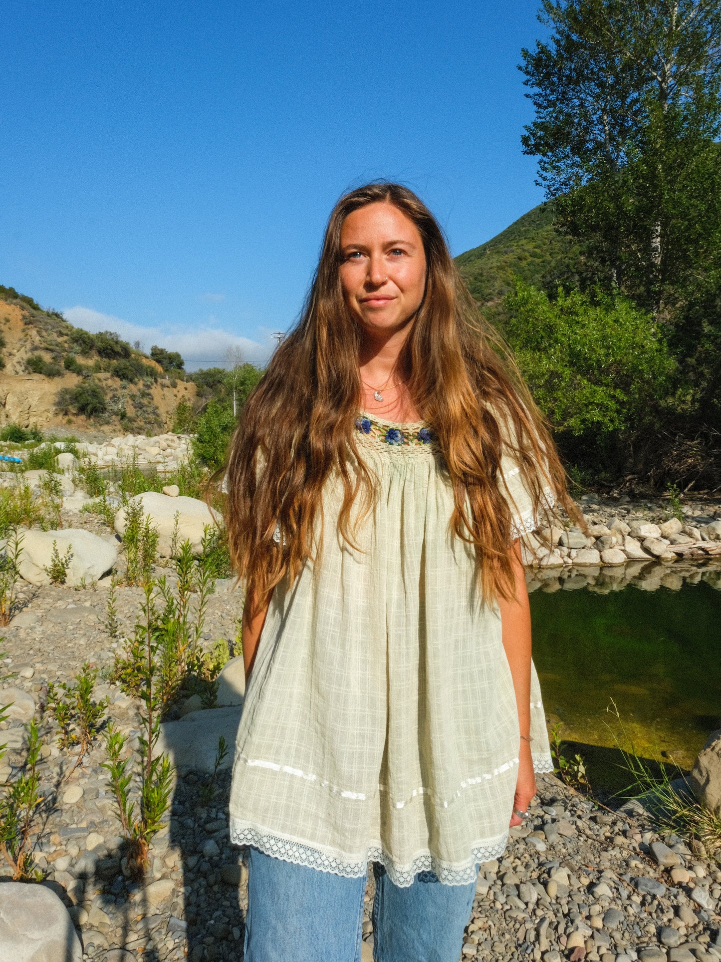 Chlorophyllin Embroidered Long Tunic