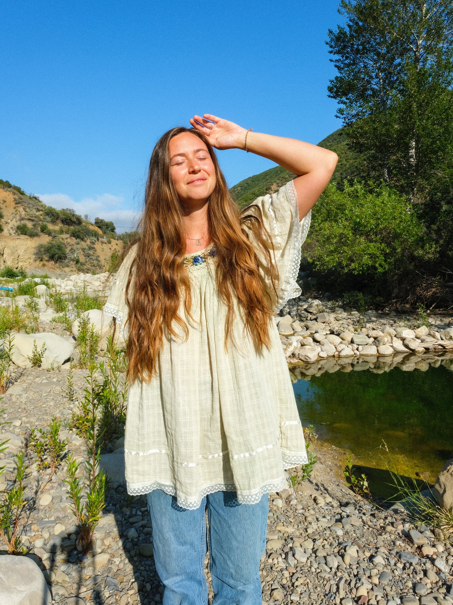 Chlorophyllin Embroidered Long Tunic