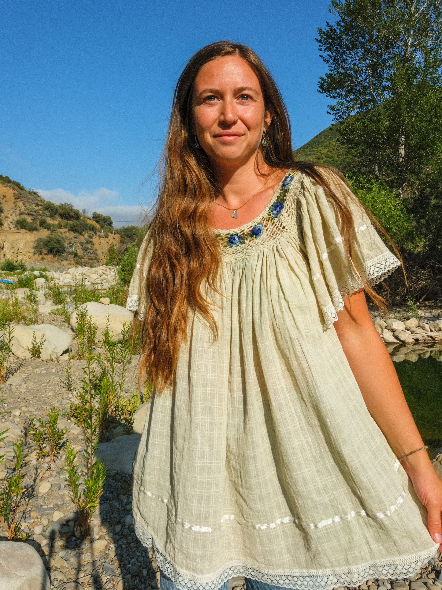 Chlorophyllin Embroidered Long Tunic