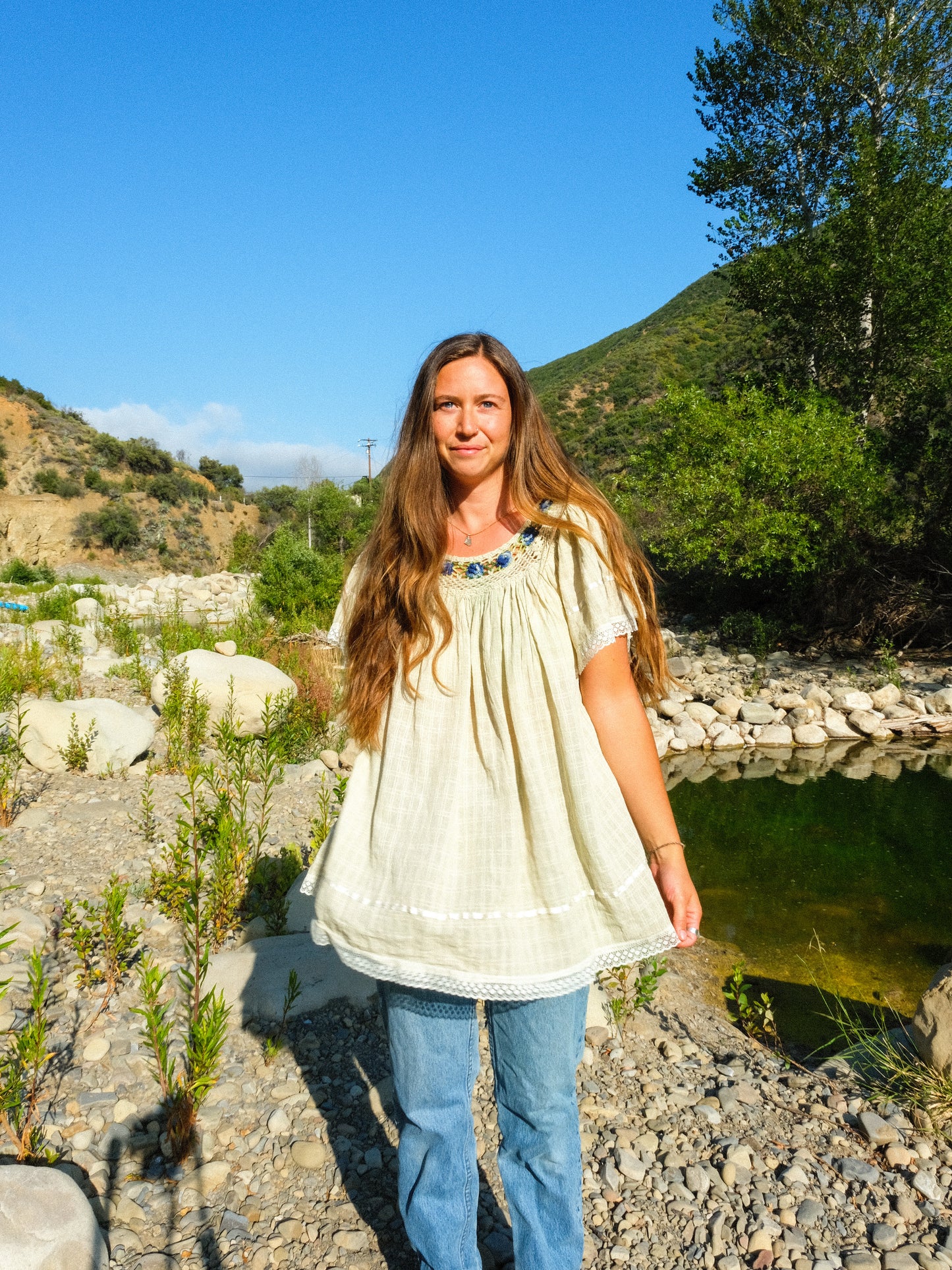 Chlorophyllin Embroidered Long Tunic