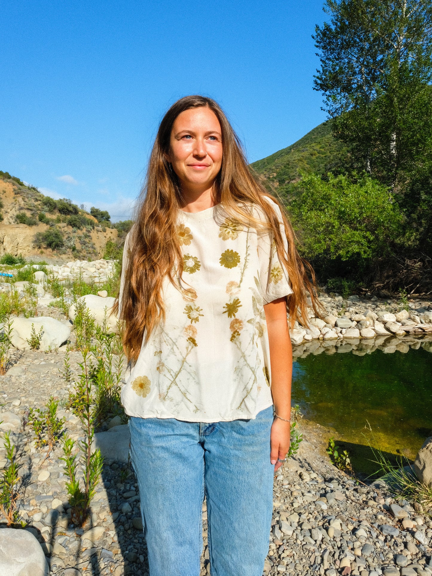 Silk Eco-printed Sheer Short Sleeve Blouse