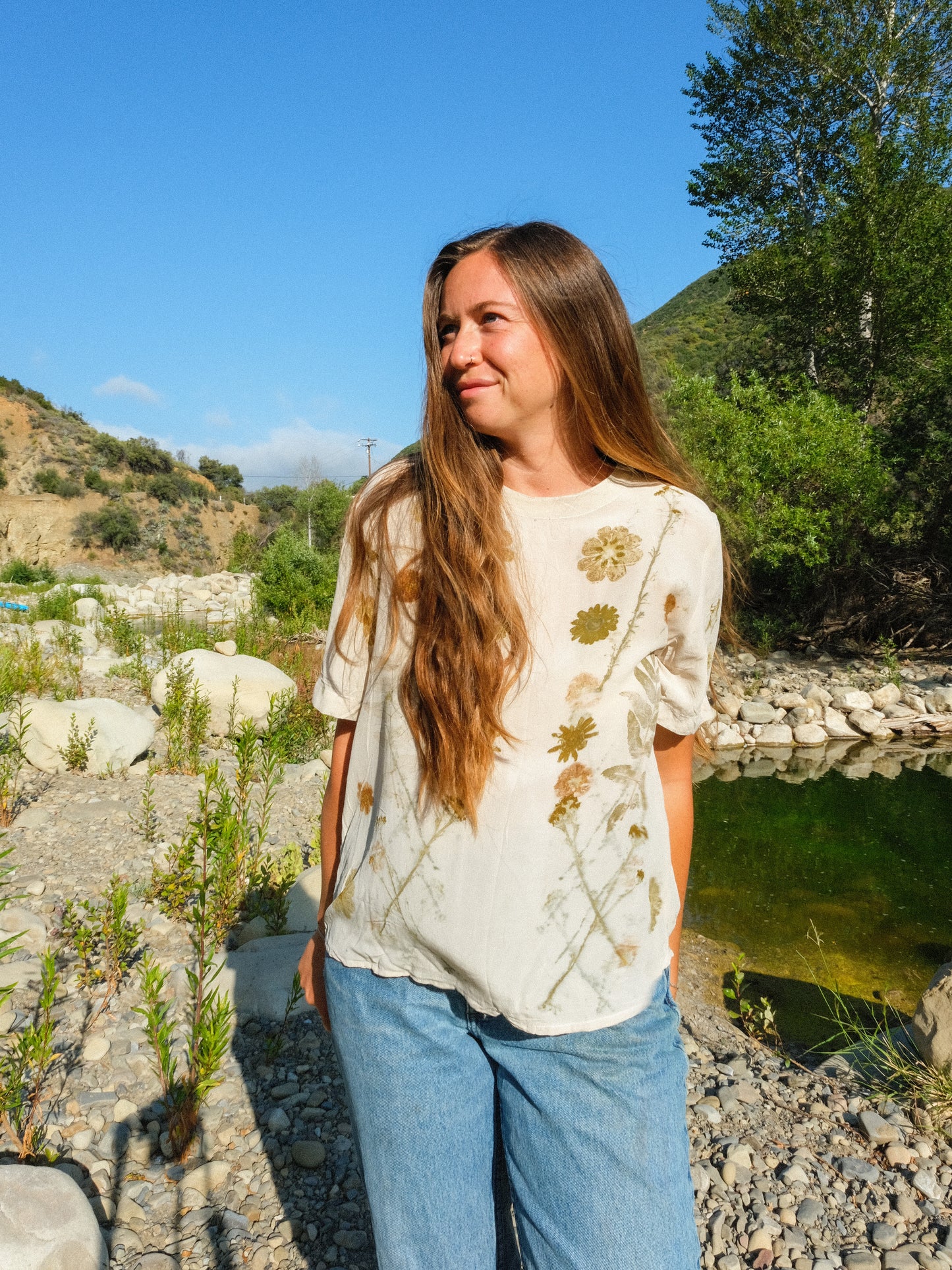 Silk Eco-printed Sheer Short Sleeve Blouse