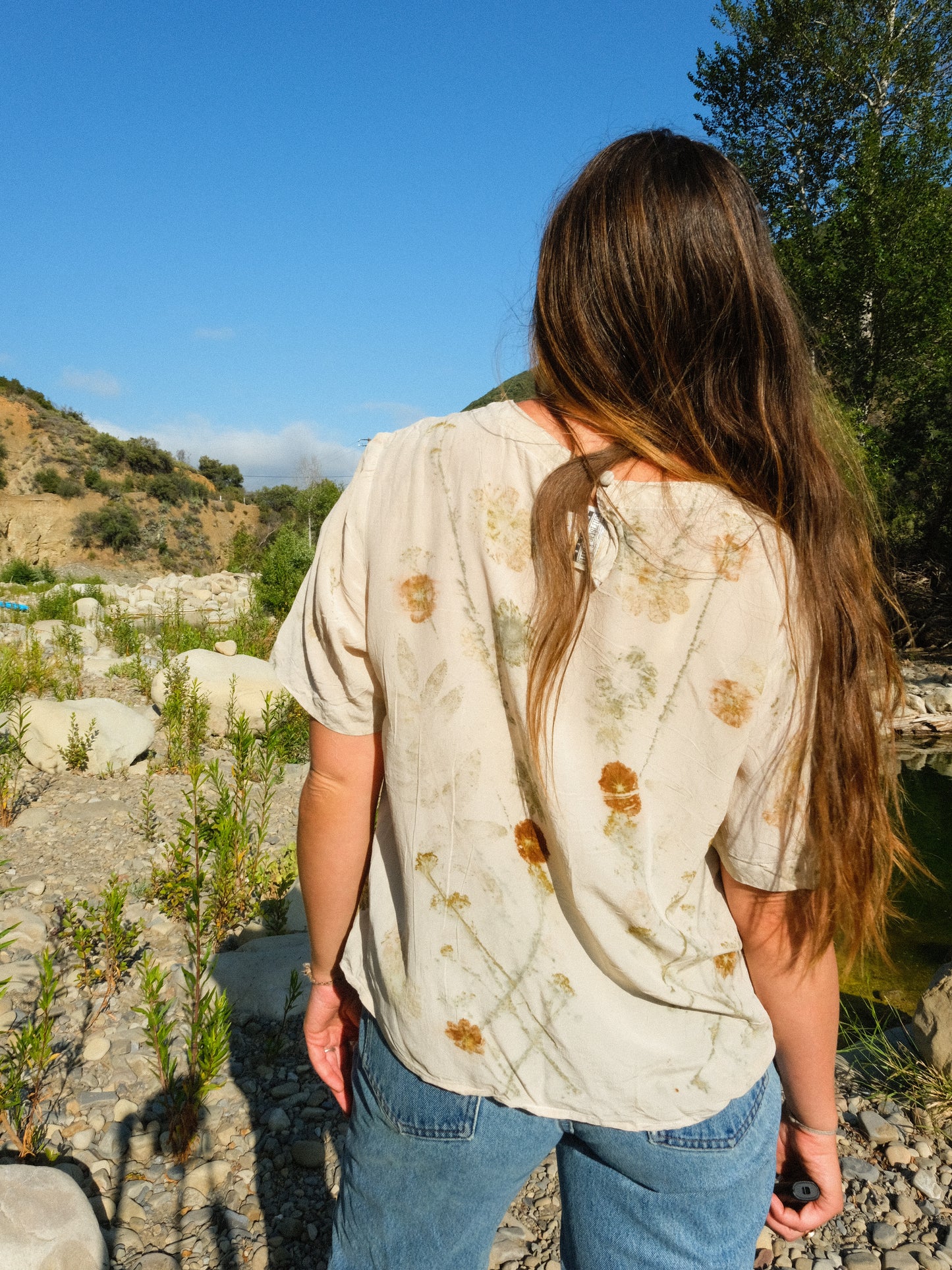 Silk Eco-printed Sheer Short Sleeve Blouse