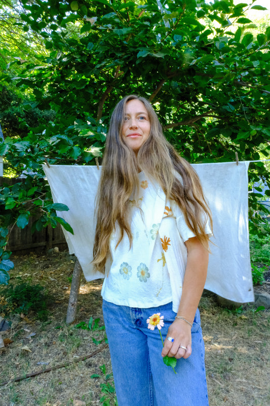 Pointelle Organic Cotton Eco-Printed Tee