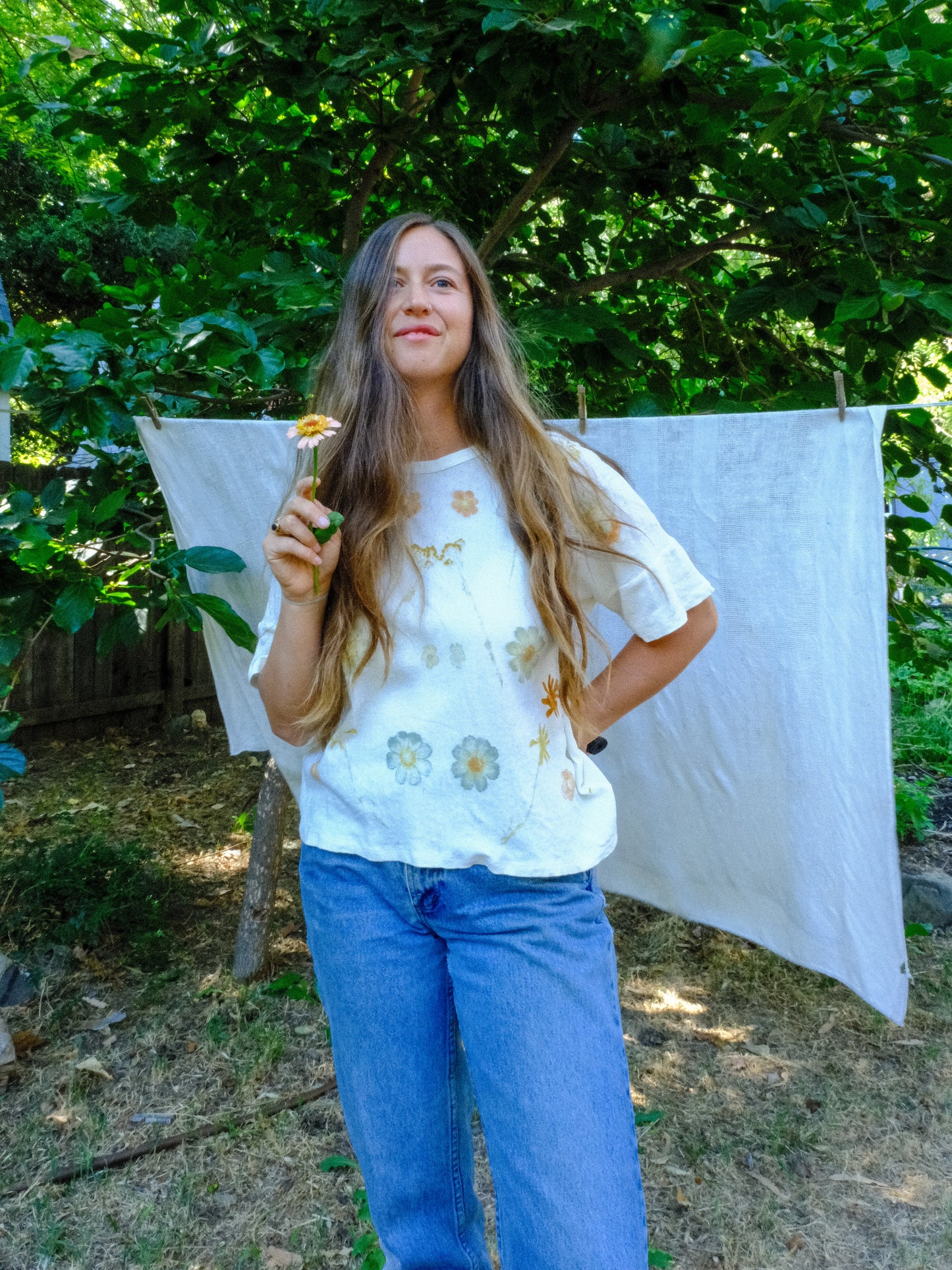Pointelle Organic Cotton Eco-Printed Tee