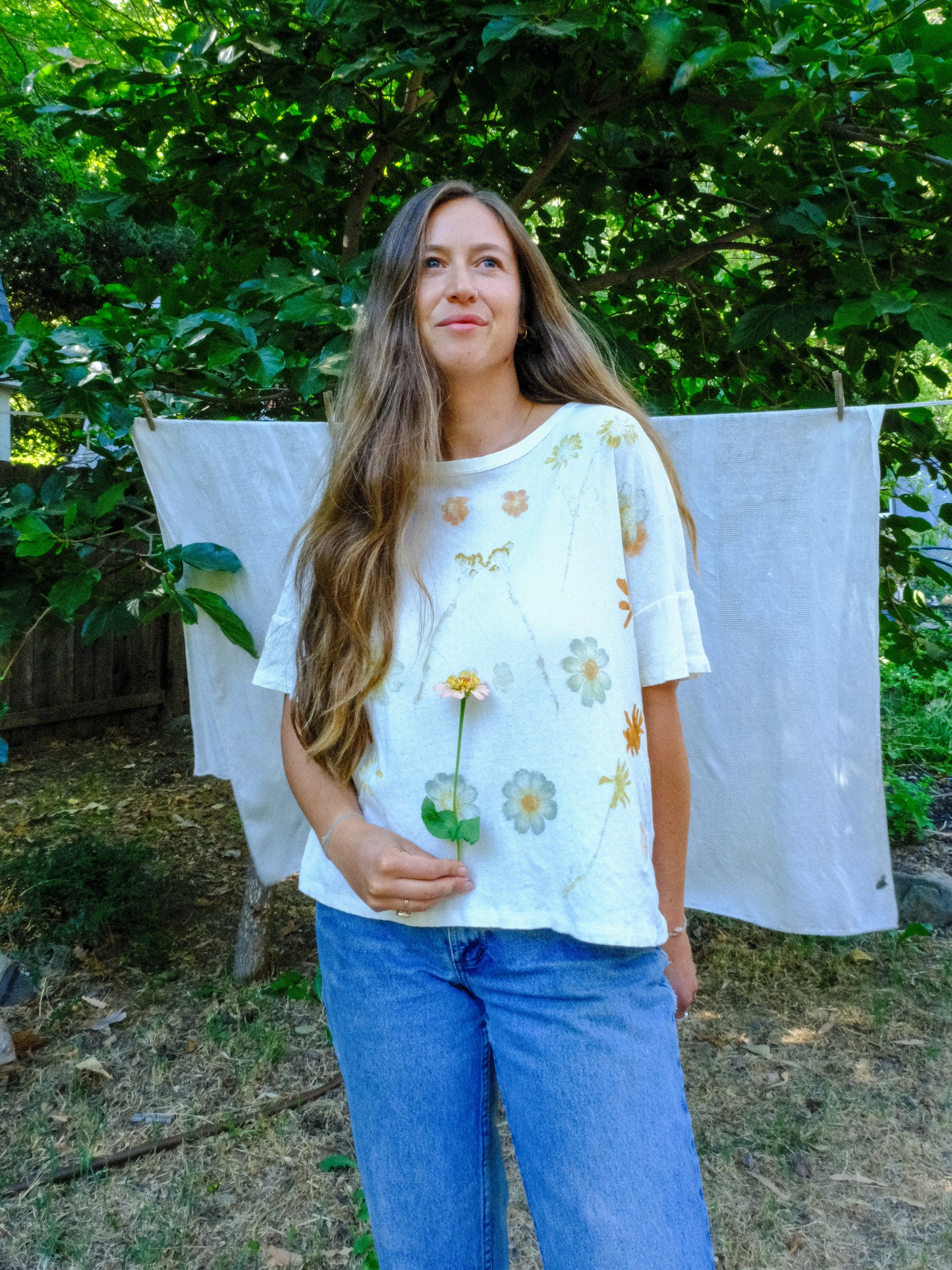 Pointelle Organic Cotton Eco-Printed Tee