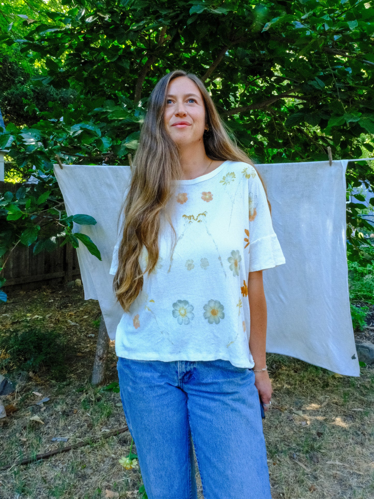 Pointelle Organic Cotton Eco-Printed Tee