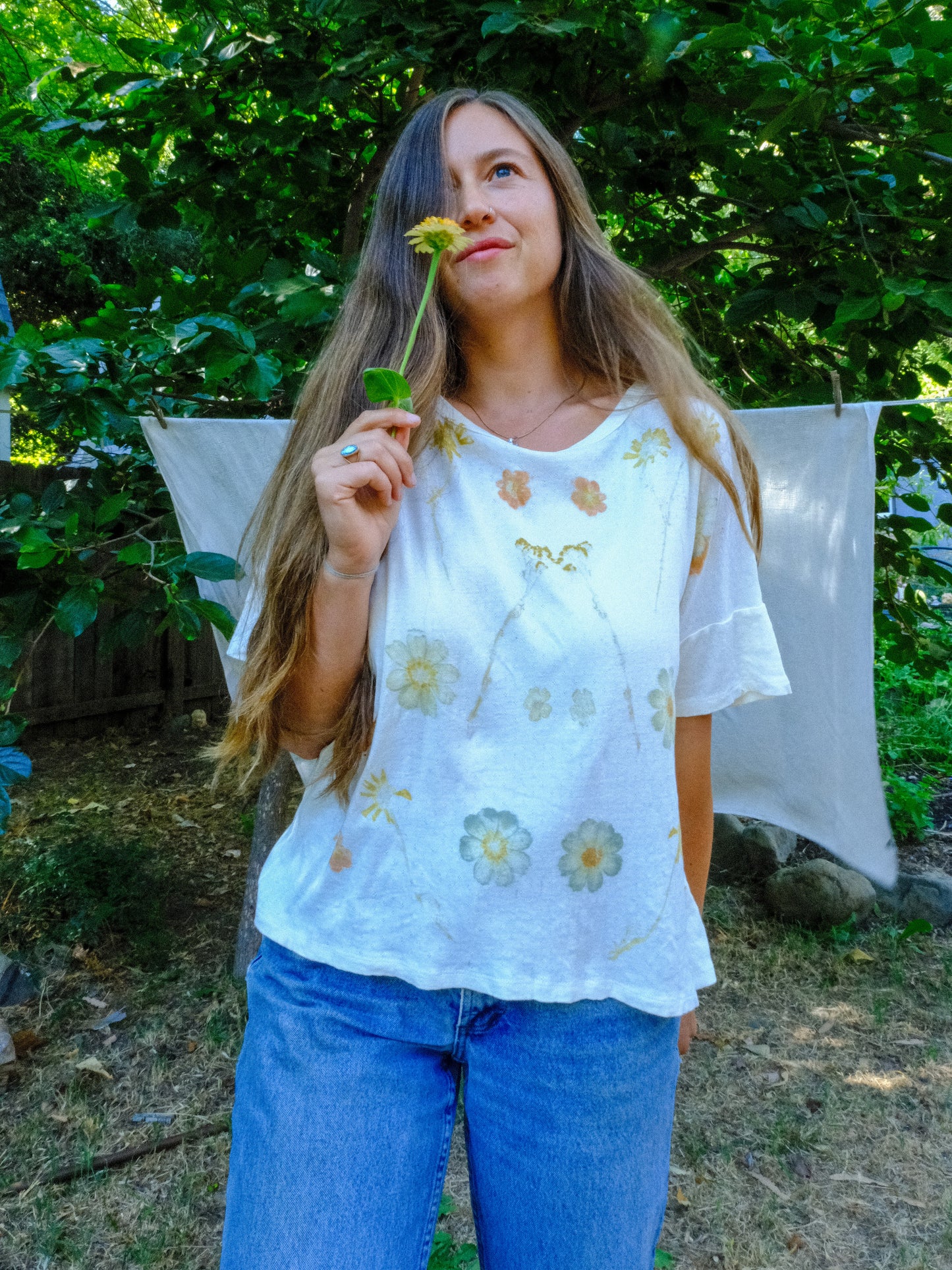 Pointelle Organic Cotton Eco-Printed Tee