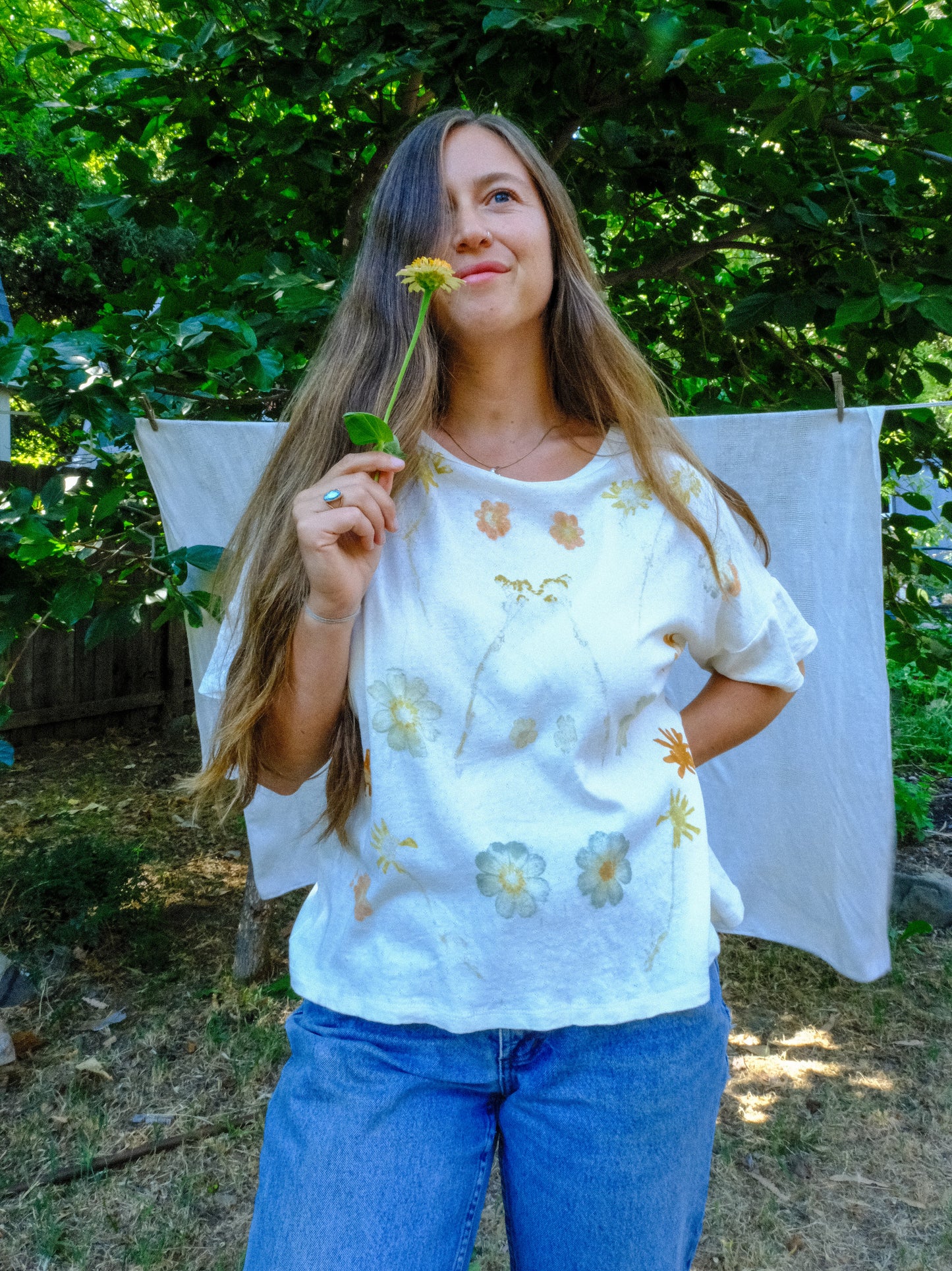 Pointelle Organic Cotton Eco-Printed Tee