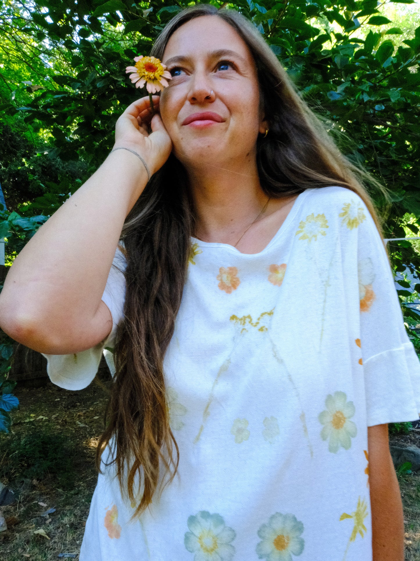 Pointelle Organic Cotton Eco-Printed Tee