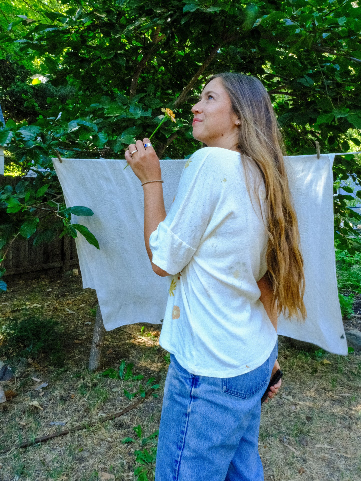 Pointelle Organic Cotton Eco-Printed Tee