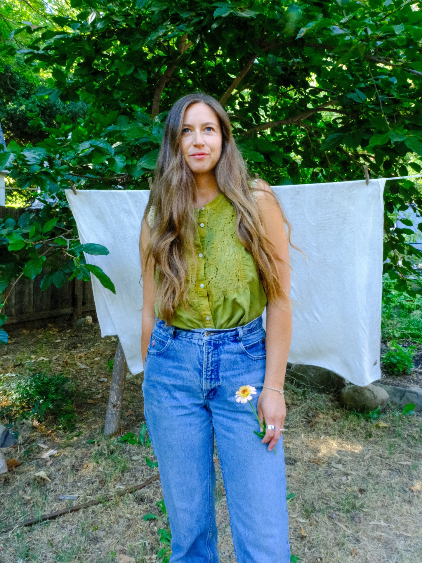 Indigo & Marigold Cotton/Linen Blend Blouse