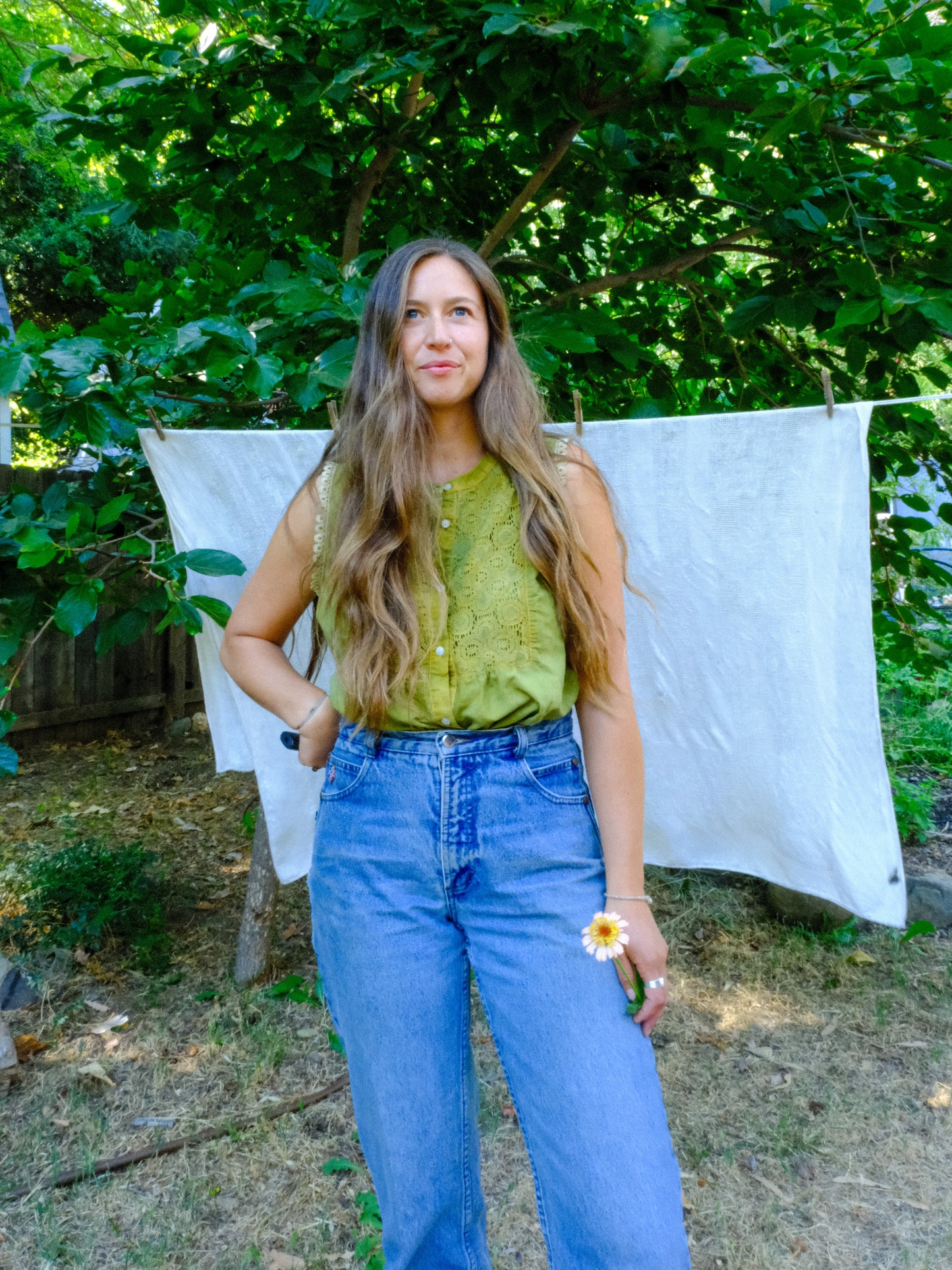 Indigo & Marigold Cotton/Linen Blend Blouse
