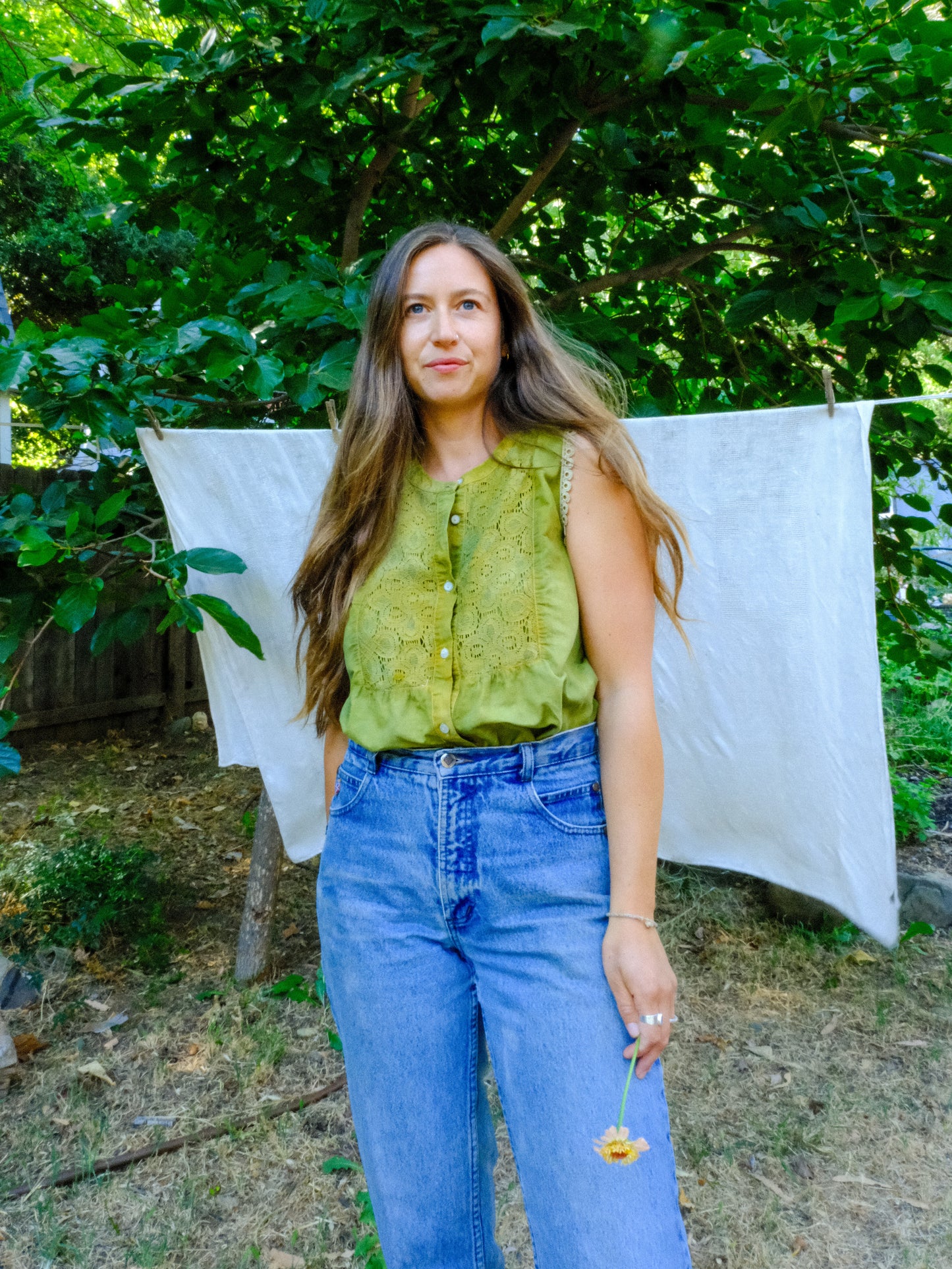 Indigo & Marigold Cotton/Linen Blend Blouse
