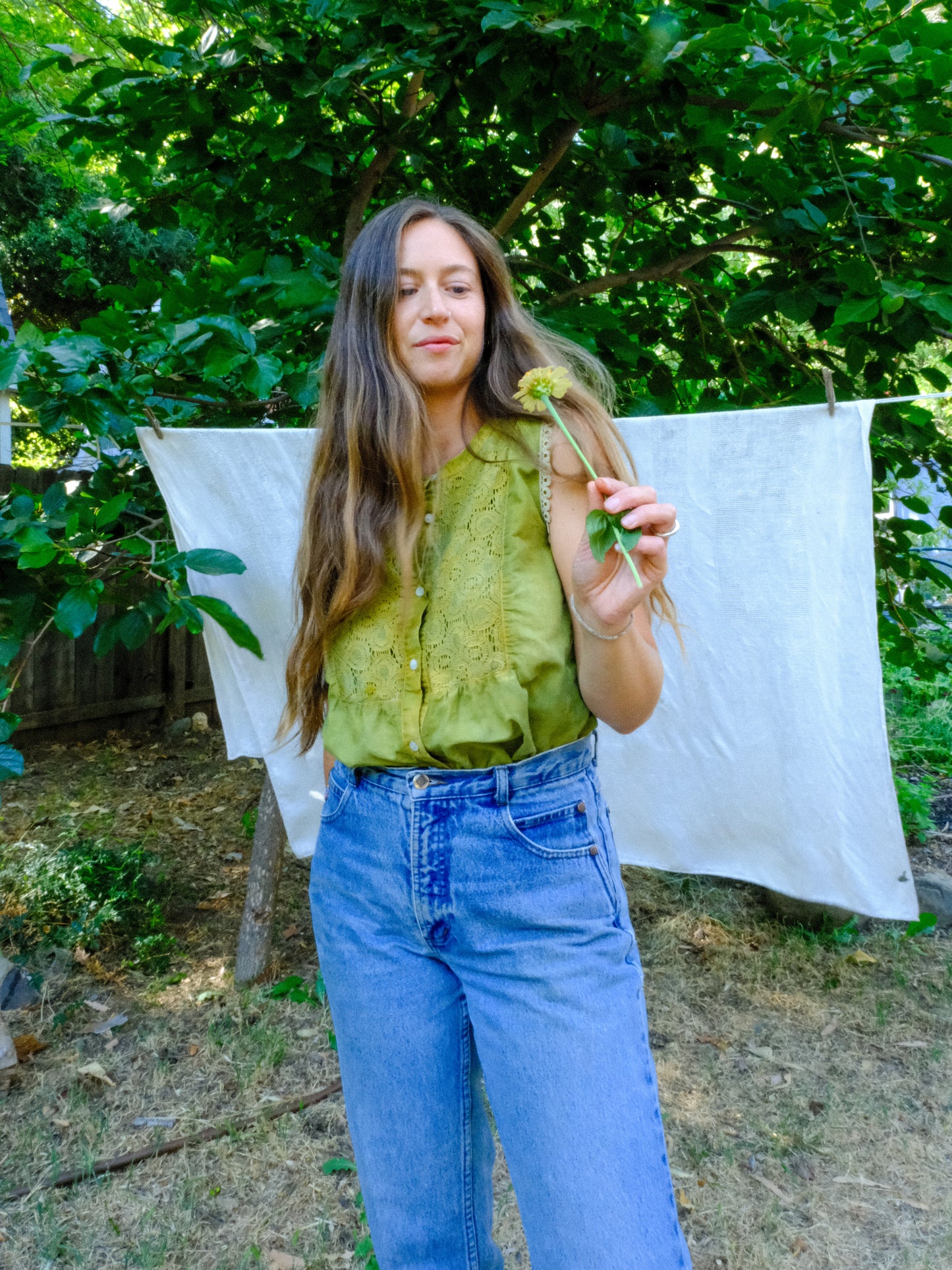 Indigo & Marigold Cotton/Linen Blend Blouse
