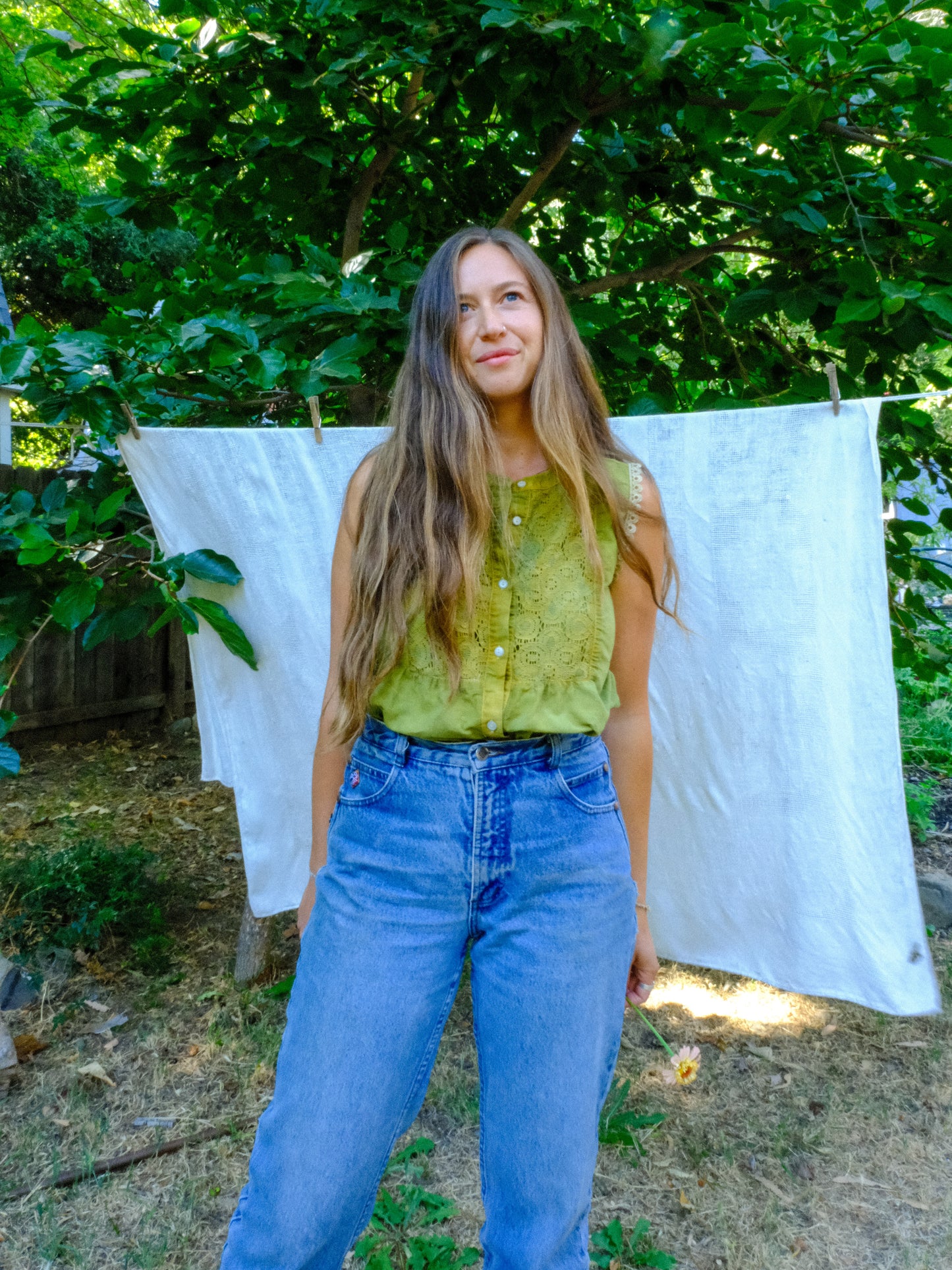 Indigo & Marigold Cotton/Linen Blend Blouse
