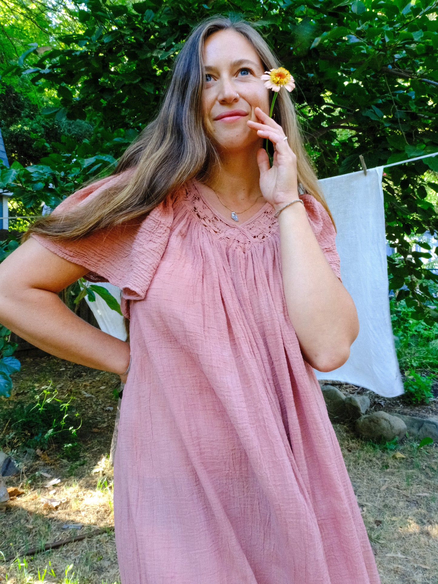 Cutch & Lac Cotton Gauze Butterfly Sleeve Dress