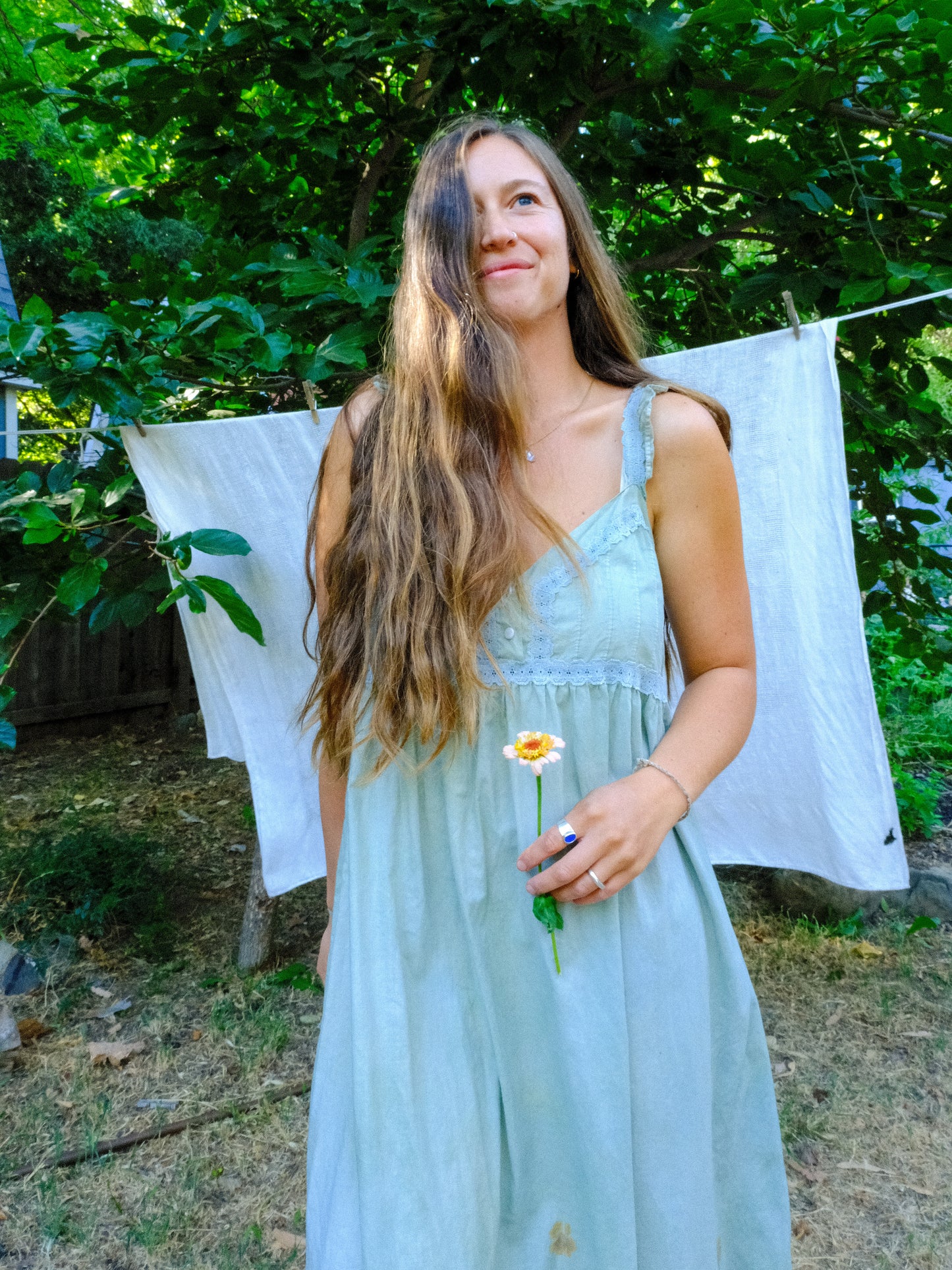 Chlorophyllin Eco-printed Cotton Empire Dress