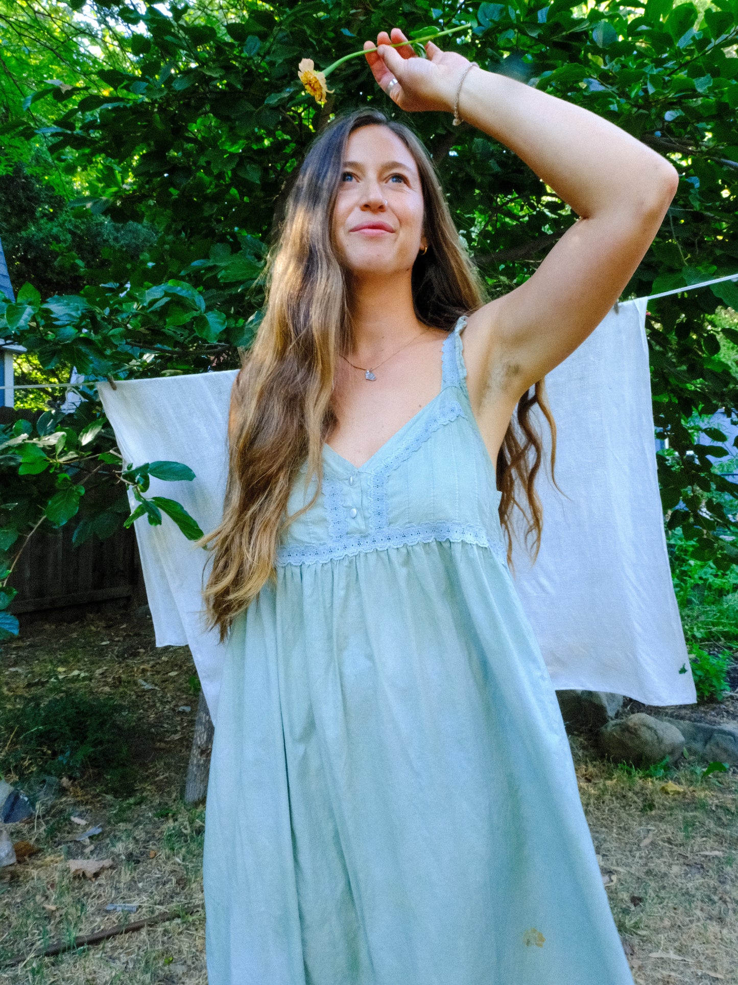 Chlorophyllin Eco-printed Cotton Empire Dress