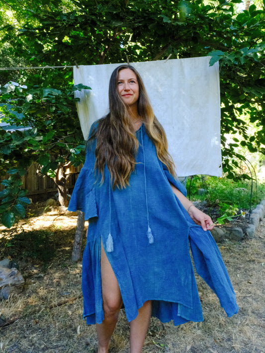 Indigo Cotton Gauze Flowey Dress