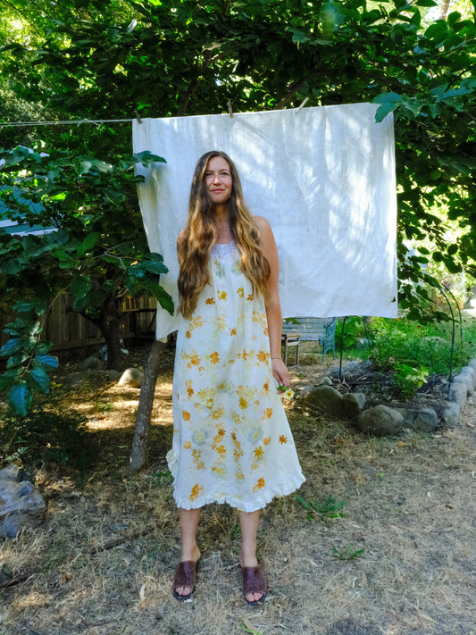 Eco-printed Lace Ruffle Stappy Dress