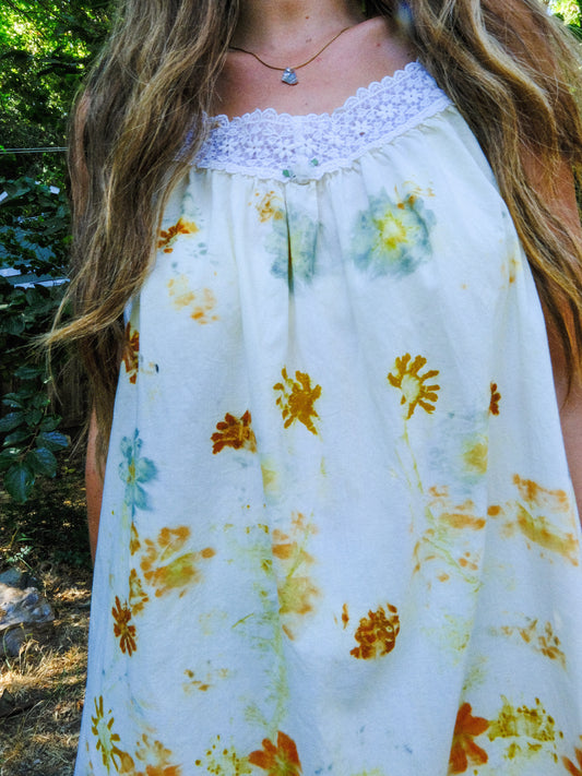 Eco-printed Lace Ruffle Stappy Dress